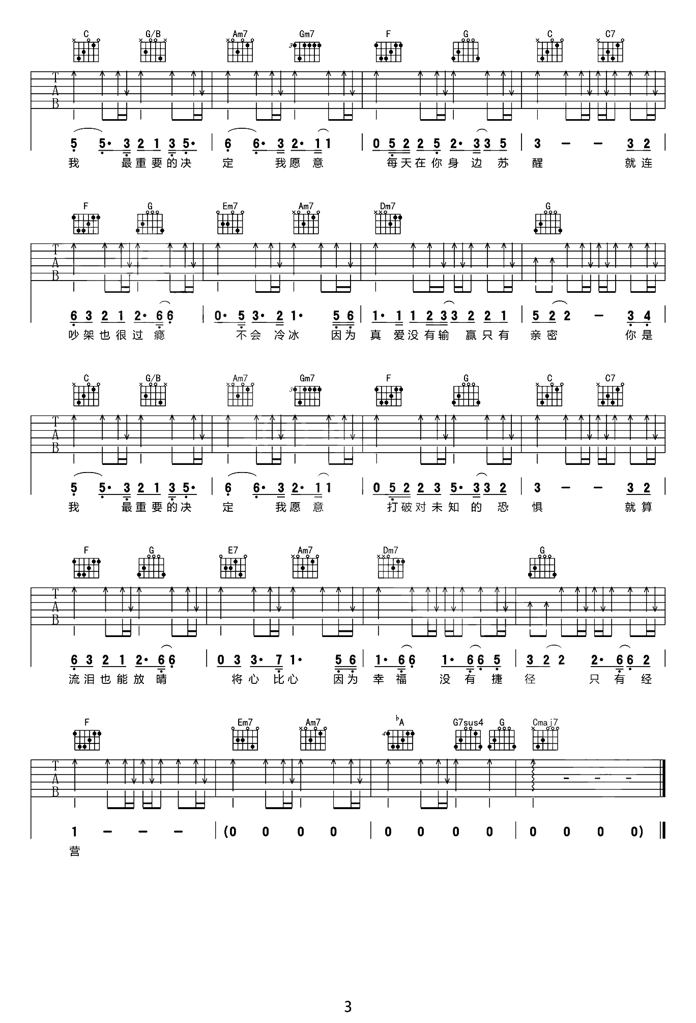范玮琪《最重要的决定》吉他谱_C调原版弹唱谱