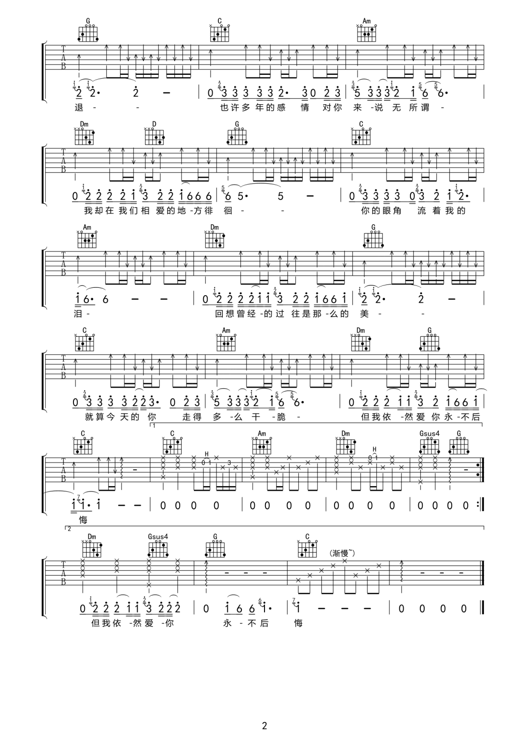曹越《你的眼角流着我的泪》吉他谱_C调原版 曹越《你的眼角流着我的泪》吉他谱_C调原版