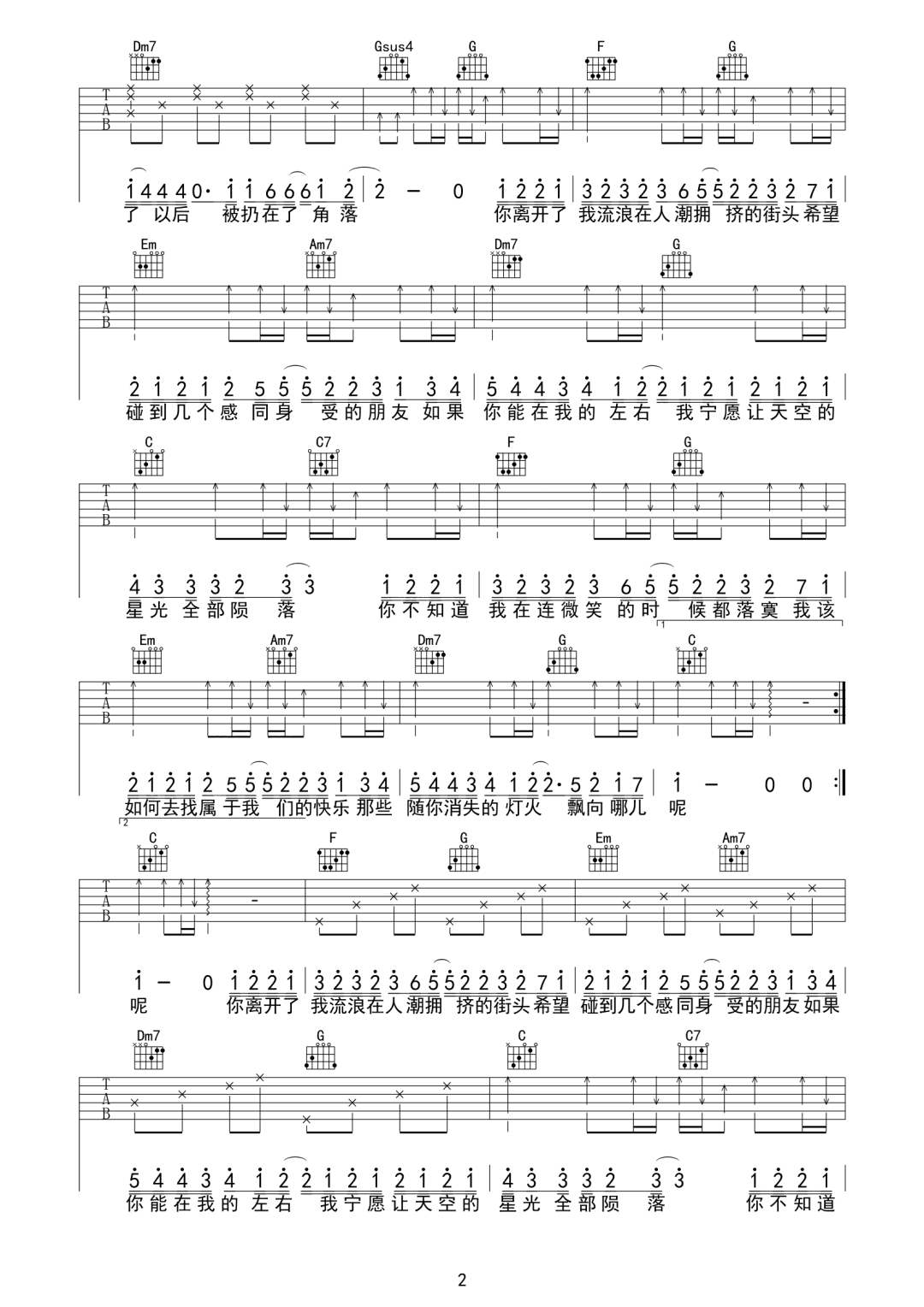 FanFan《陨落》吉他谱_C调指法原版弹唱谱 FanFan《陨落》吉他谱_C调指法原版弹唱谱