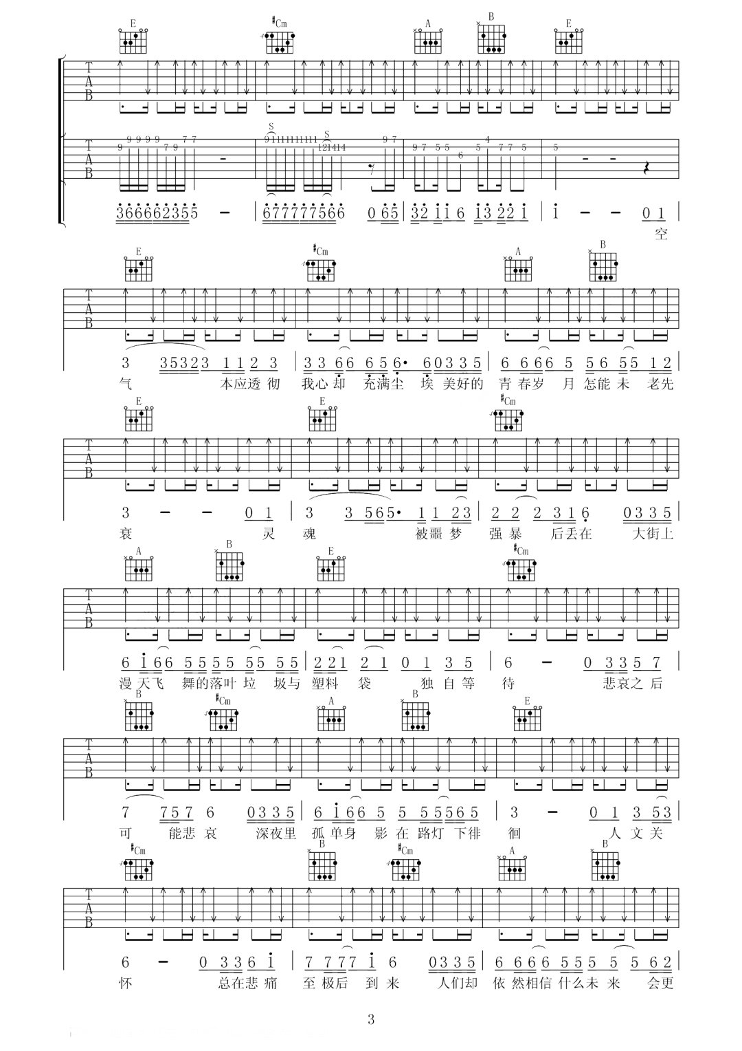 刺猬乐队《生之响往》吉他谱_E调指法原版弹唱谱