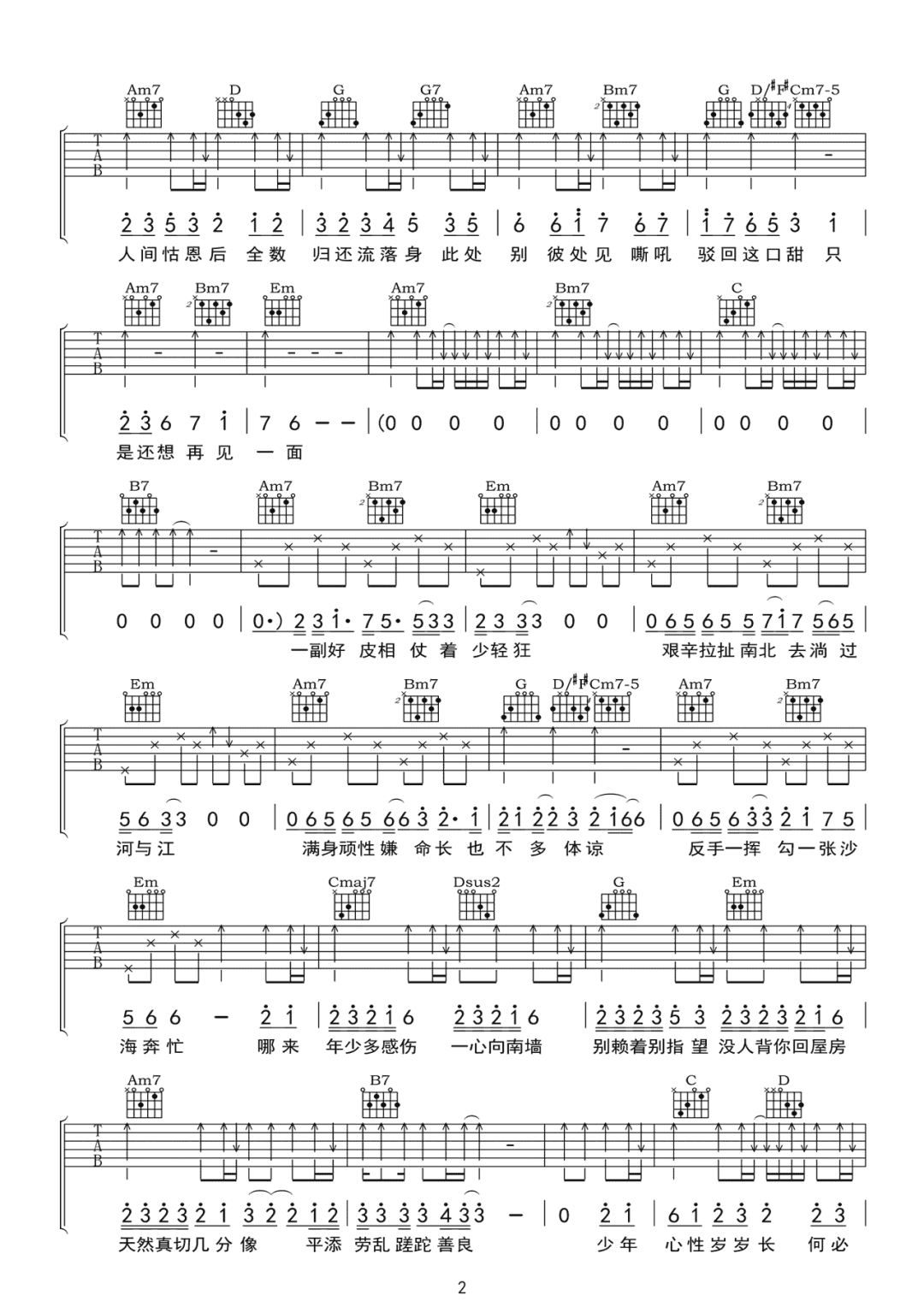 刘宇宁《让酒》吉他谱_G调指法原版弹唱谱 刘宇宁《让酒》吉他谱_G调指法原版弹唱谱