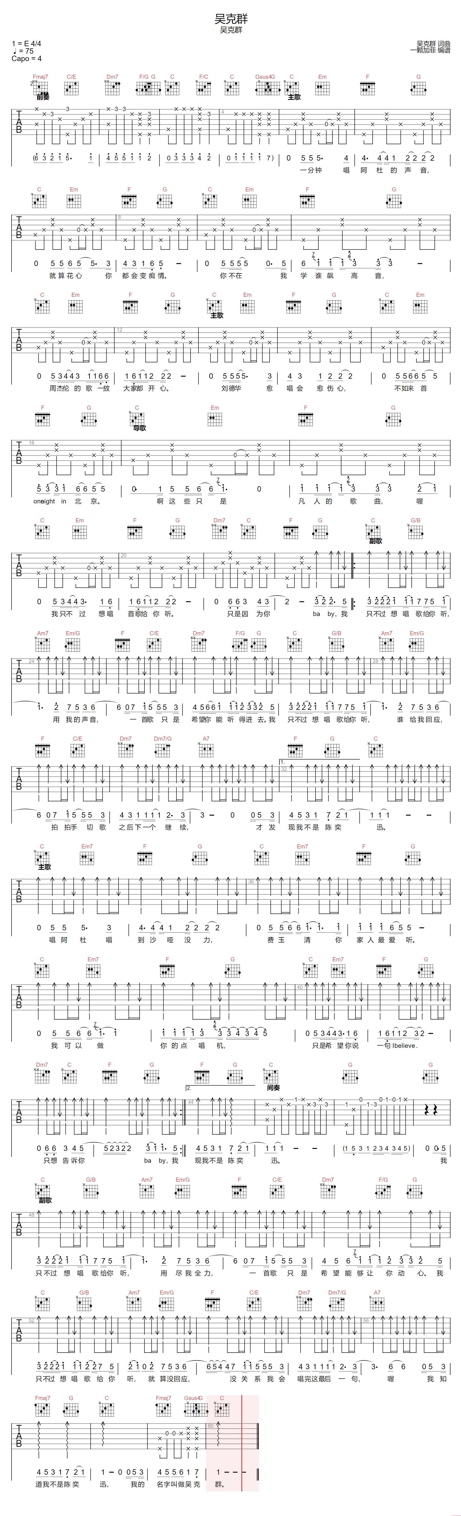 吴克群《吴克群》吉他谱_C调指法原版弹唱谱
