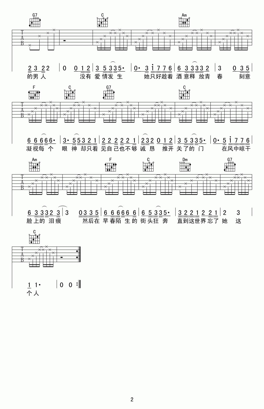 林忆莲《失踪》吉他谱_C调指法原版弹唱谱
