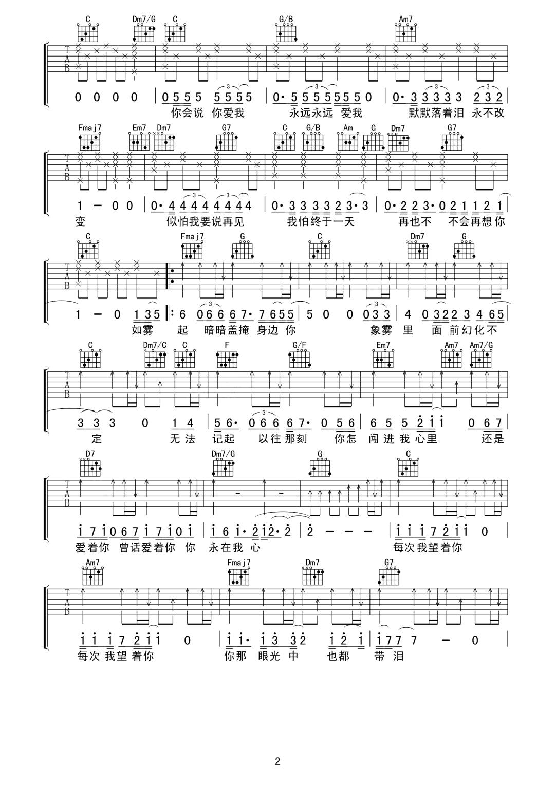 谭咏麟《雾之恋》吉他谱_C调指法原版弹唱谱 谭咏麟《雾之恋》吉他谱_C调指法原版弹唱谱