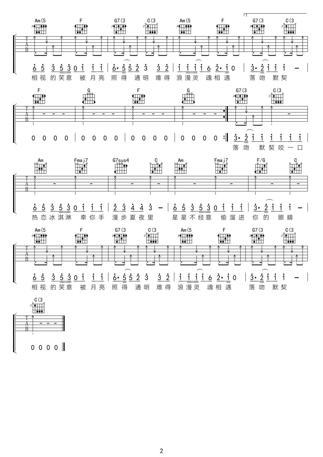 yihuik苡慧《热恋冰淇淋》吉他谱_C调指法弹唱谱