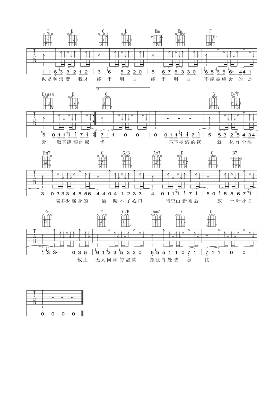 音阙诗听/锦零《空山新雨后》吉他谱_G调指法 音阙诗听/锦零《空山新雨后》吉他谱_G调指法
