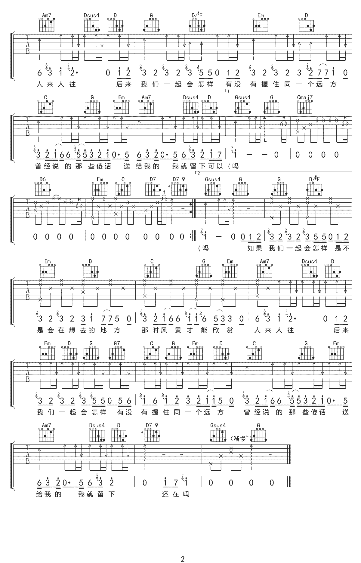 刘惜君《后来我们会怎样》吉他谱_G调原版弹唱谱