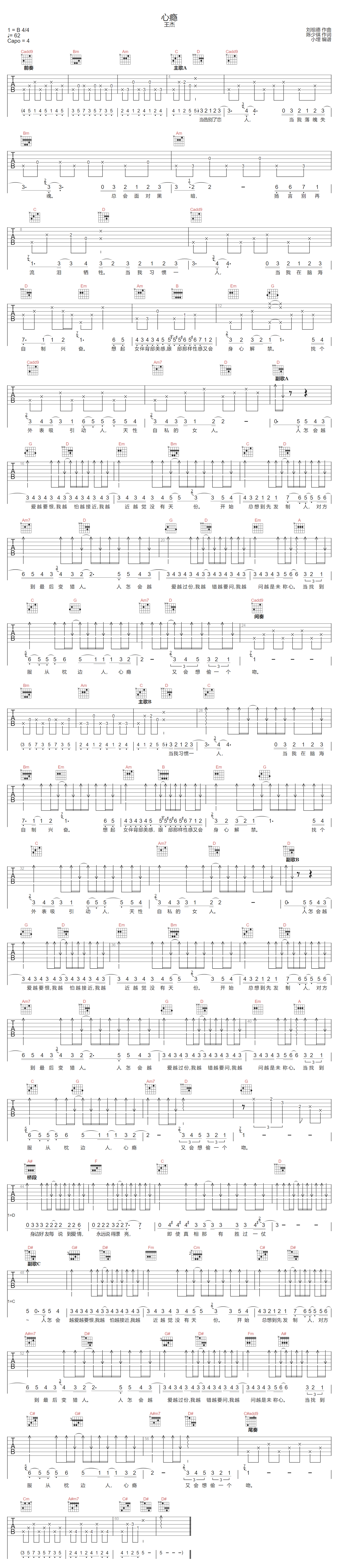 王杰《心瘾》吉他谱_G调指法原版弹唱谱
