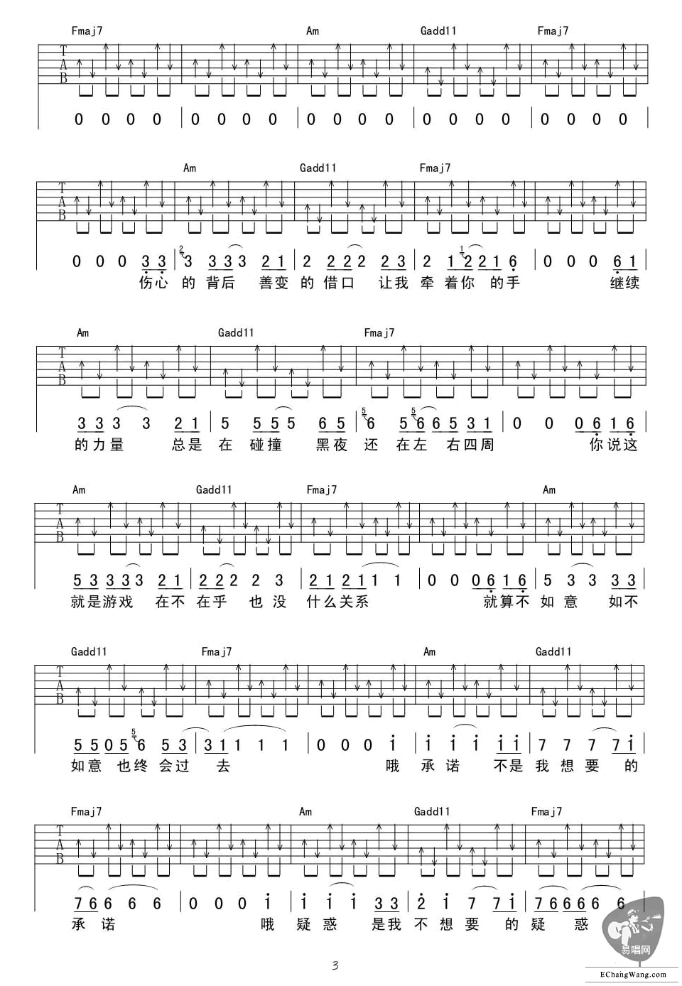 痛仰乐队《不要停止我的音乐》吉他谱_C调扫弦版