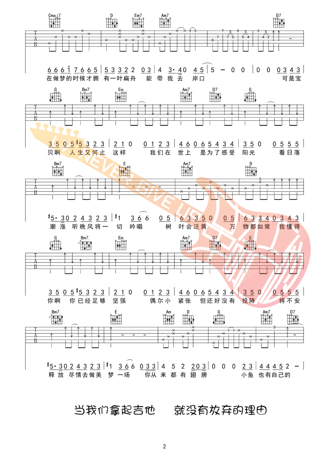 王OK/洪佩瑜《这条小鱼在乎》吉他谱_G调原版 王OK/洪佩瑜《这条小鱼在乎》吉他谱_G调原版