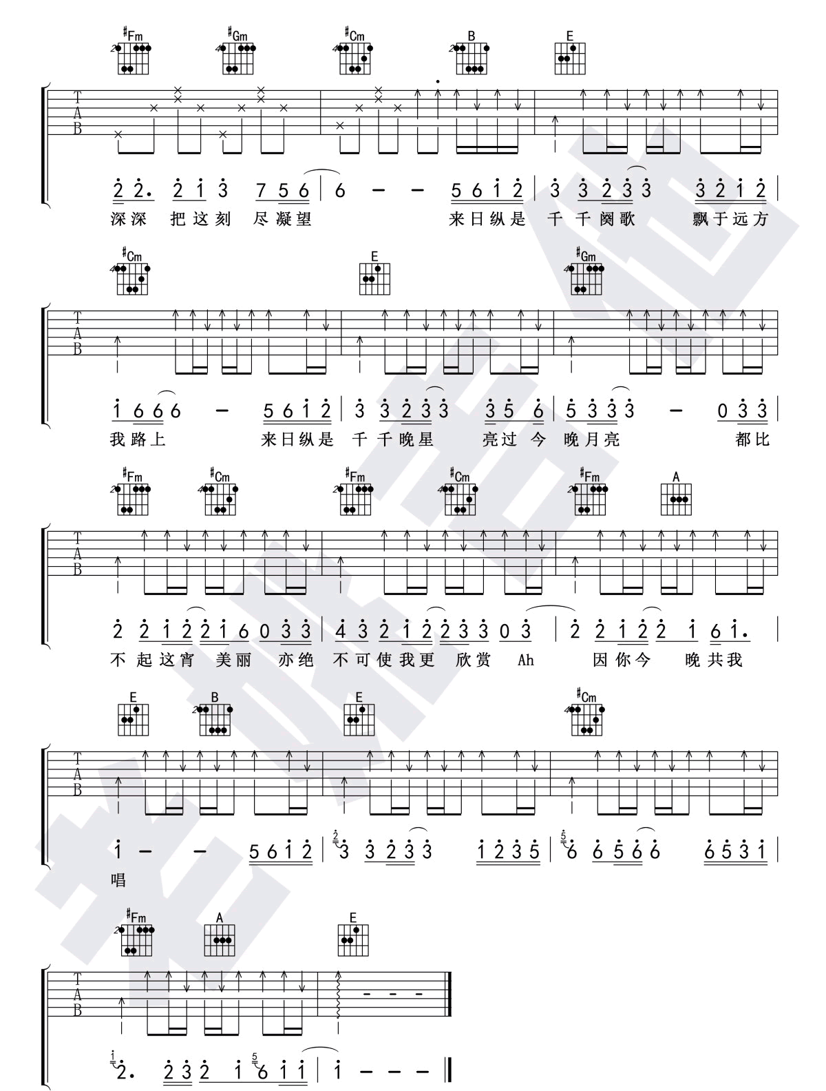 陈慧娴《千千阙歌》吉他谱_E调指法弹唱谱