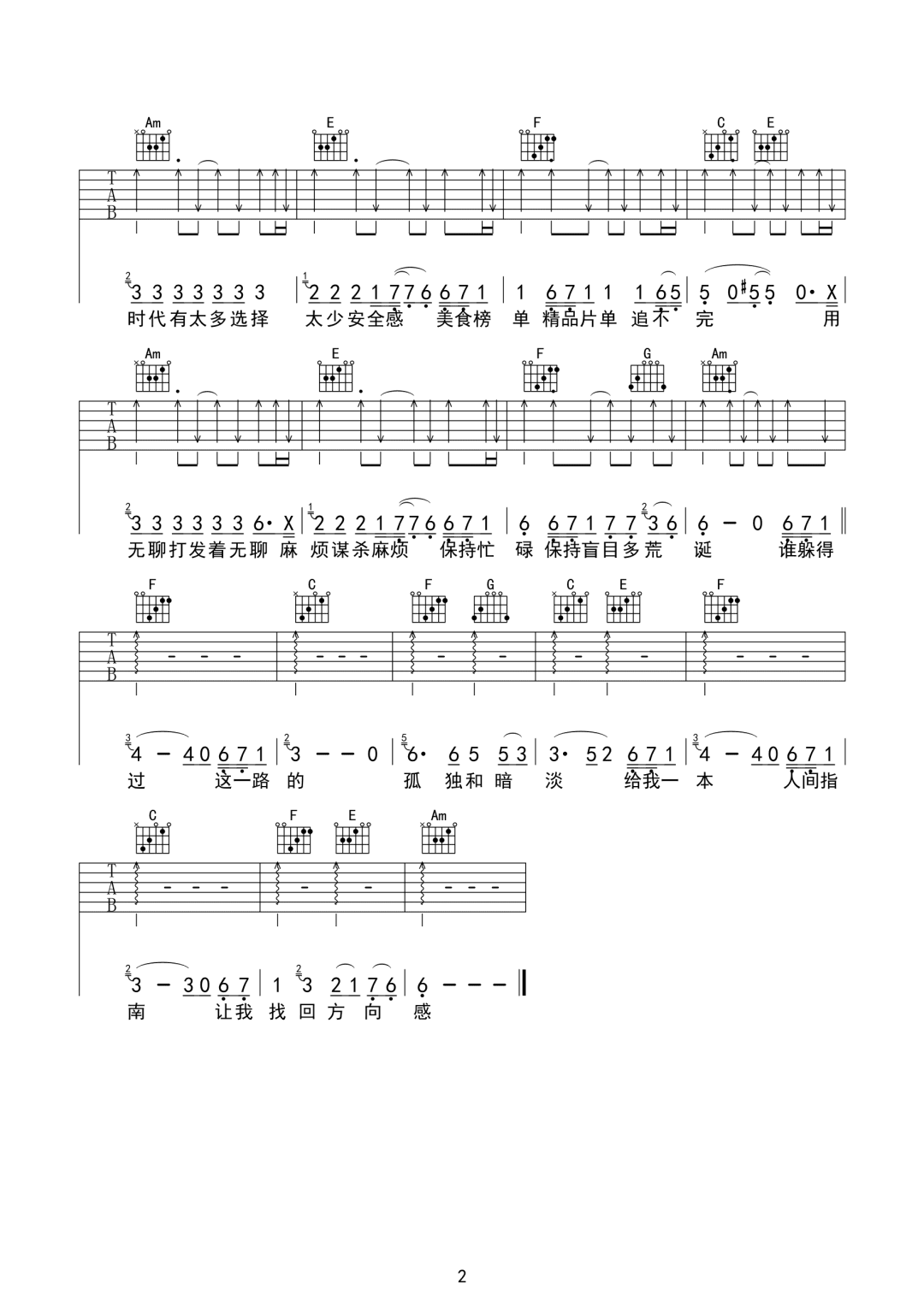 陈粒《人间指南》吉他谱_C调指法弹唱谱