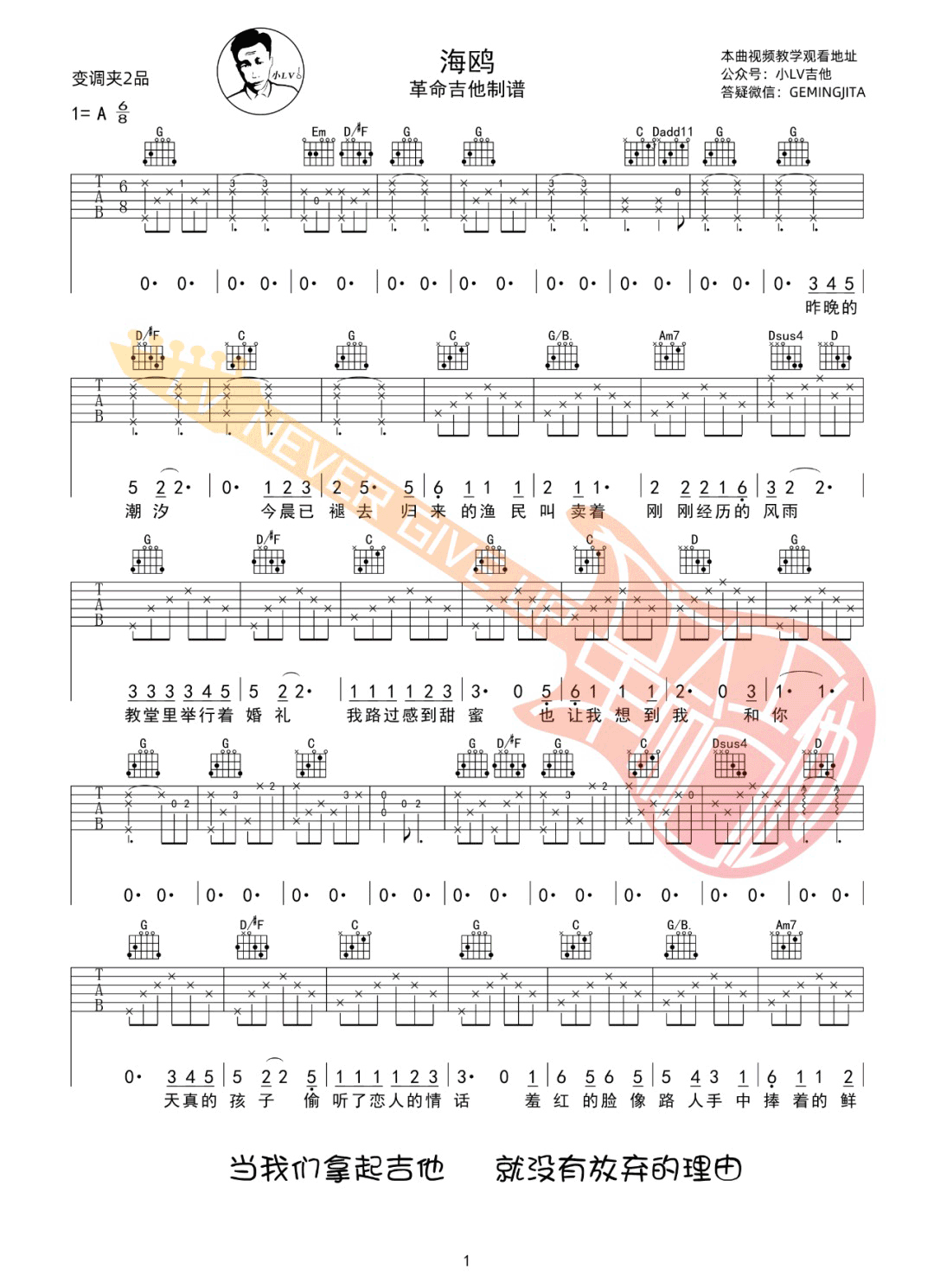 逃跑计划《海鸥》吉他谱_海鸥G调原版弹唱谱 逃跑计划《海鸥》吉他谱_海鸥G调原版弹唱谱