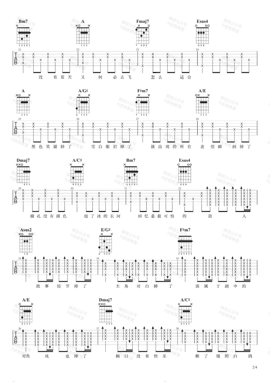 张惠妹《掉了》吉他谱_A调指法原版弹唱谱 张惠妹《掉了》吉他谱_A调指法原版弹唱谱