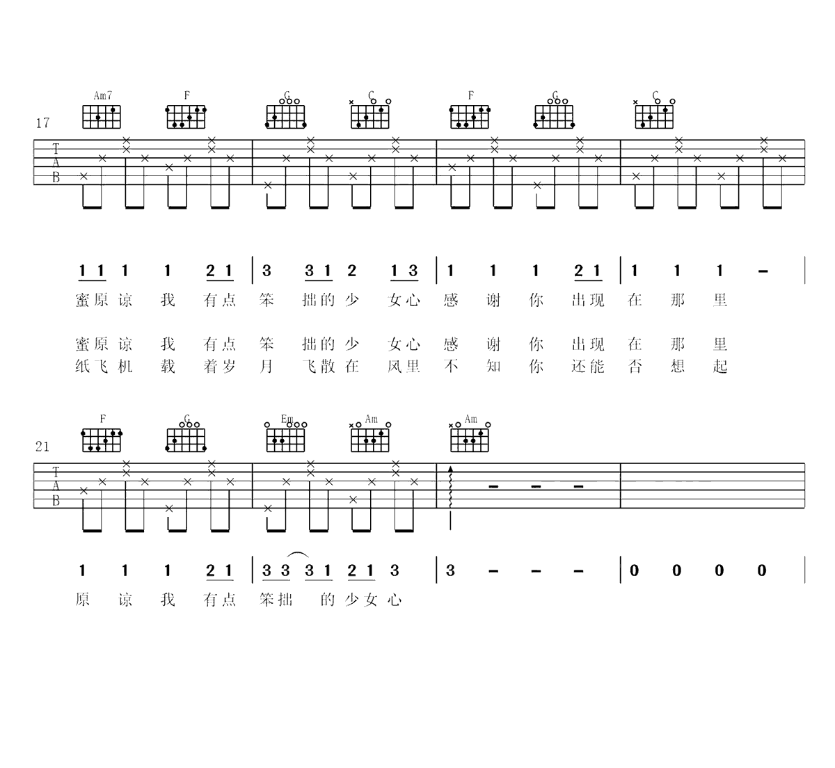 封茗囧菌《写给我第一个喜欢的女孩的歌》吉他谱_C调原版编配 封茗囧菌《写给我第一个喜欢的女孩的歌》吉他谱_C调原版编配