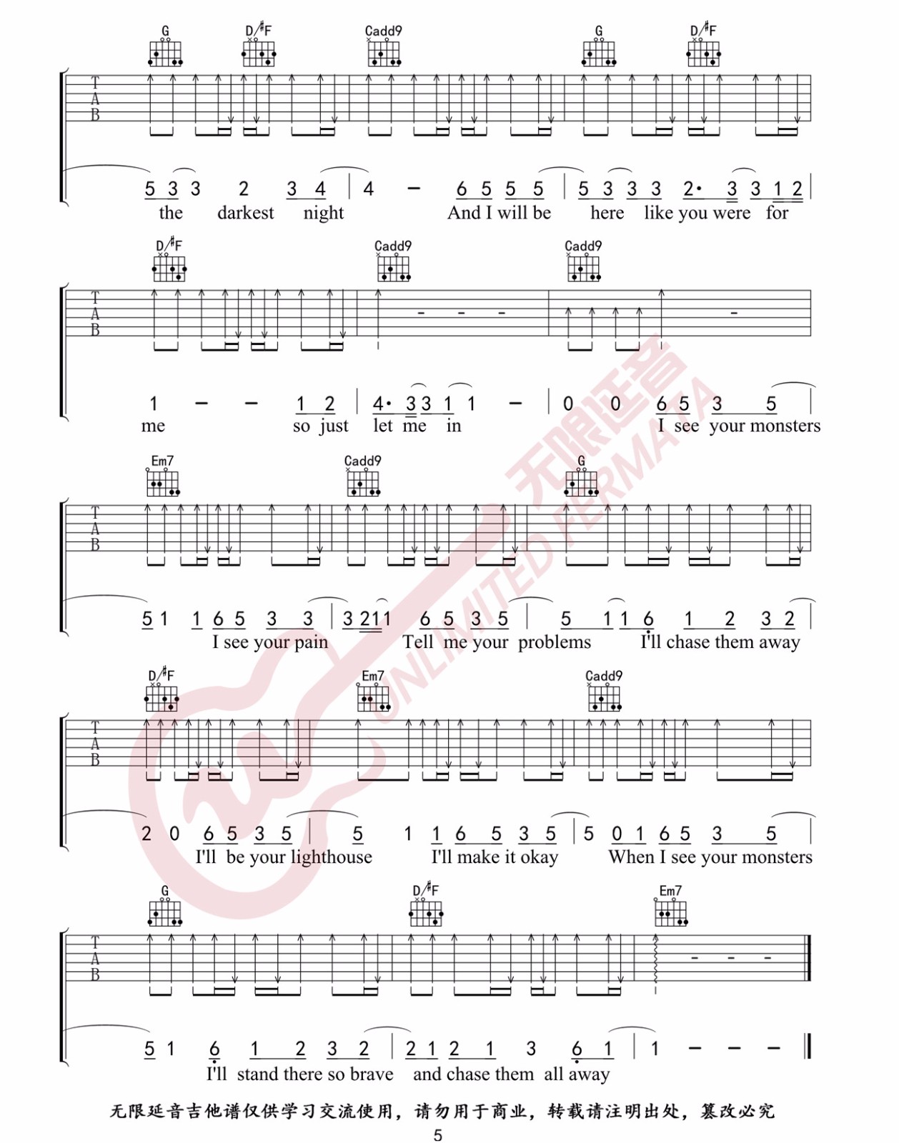 Katie Sky《Monsters》吉他谱_G调原版弹唱谱