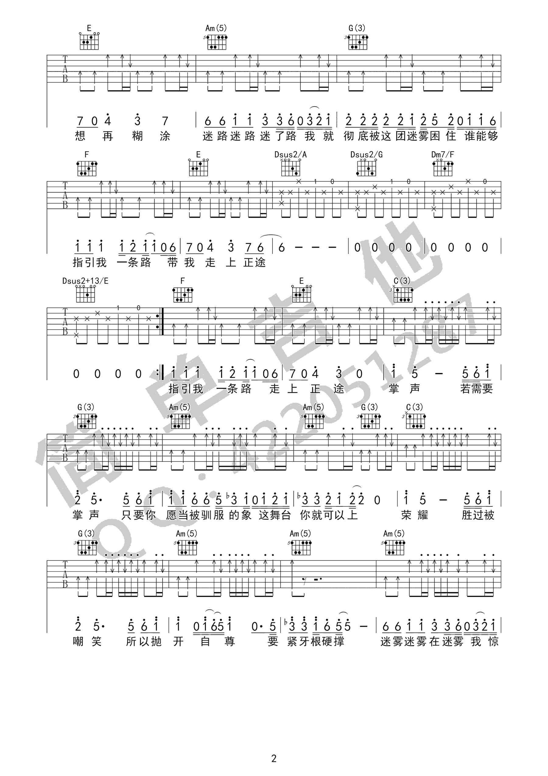 蔡健雅《被驯服的象》吉他谱_C调指法弹唱谱