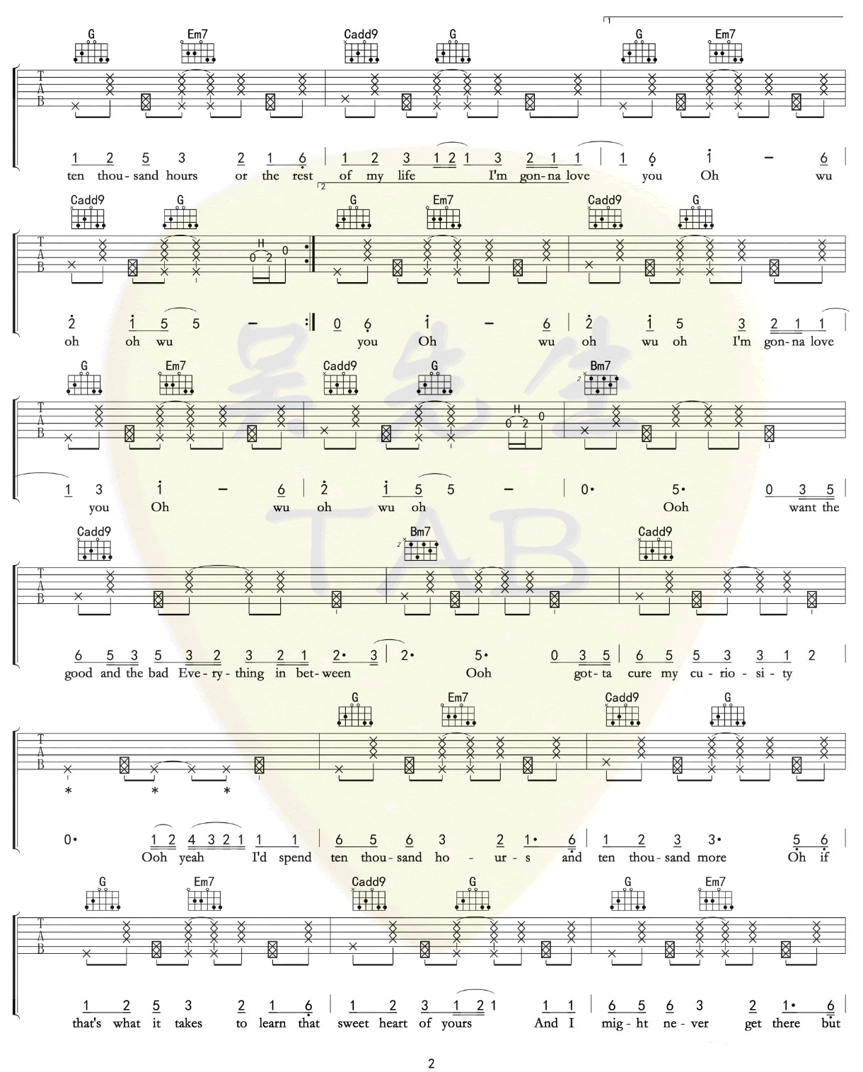 Justin Bieber《10000Hours》吉他谱_G调原版