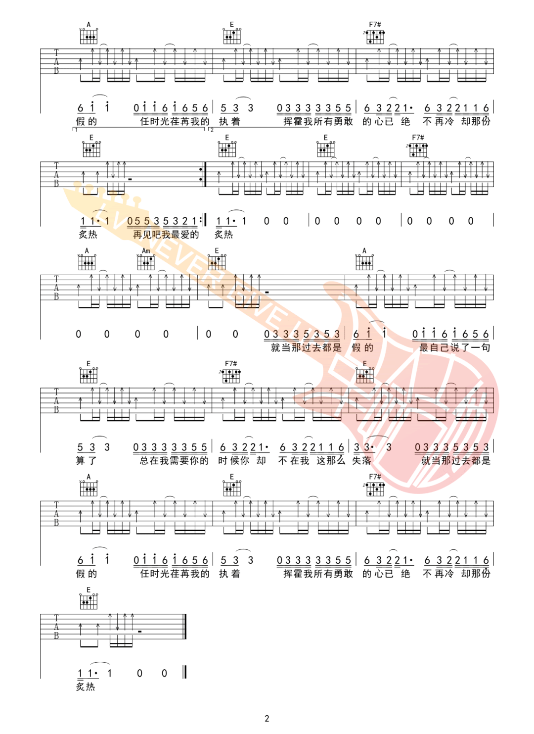 新学校废物合唱团《再见琳尼尔》吉他谱_E调指法_吉他弹唱吉他谱