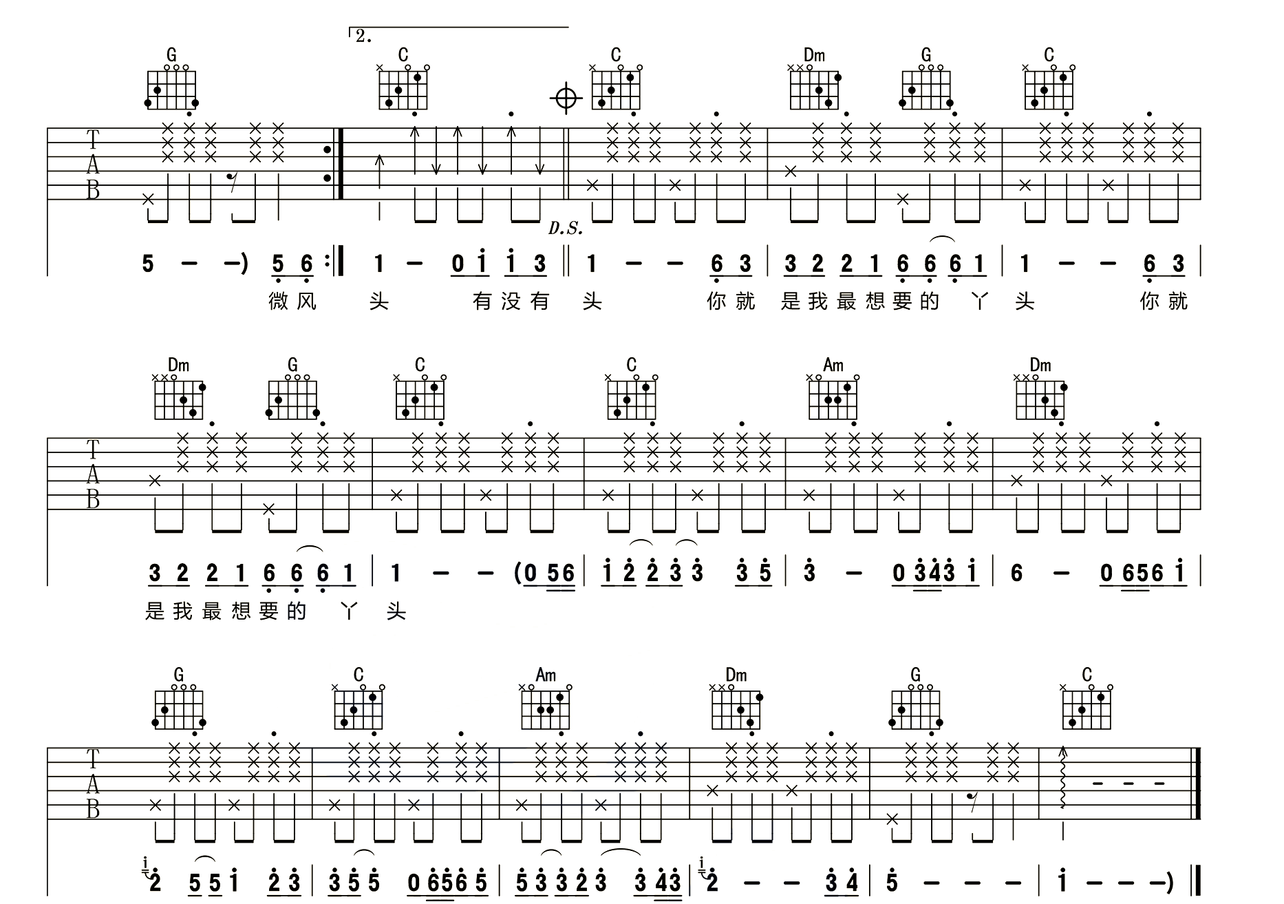 赵照《你就是我最想要的丫头》吉他谱_C调原版