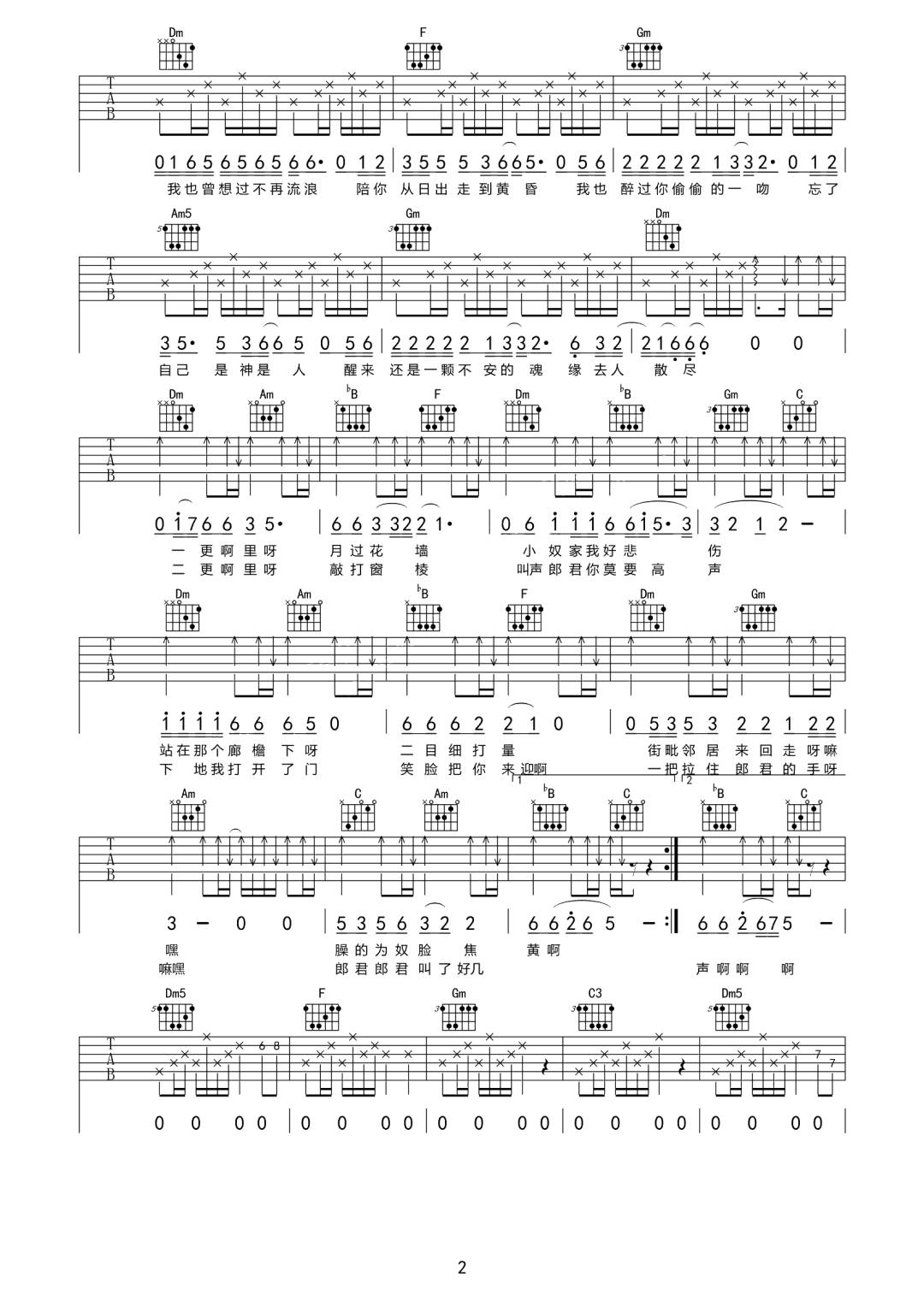 王琪《情人迷》吉他谱_F调指法原版弹唱谱