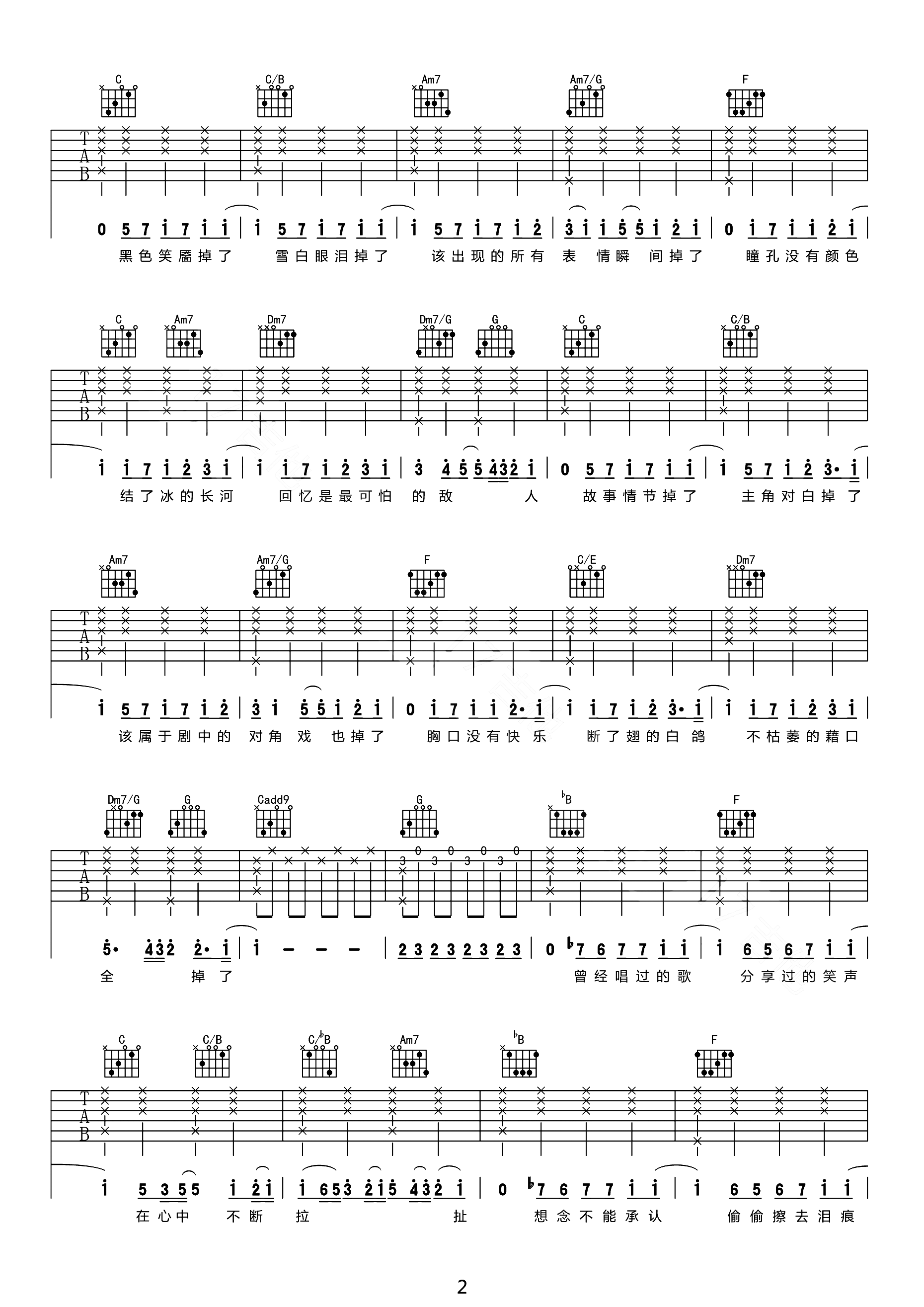 苏打绿/张惠妹《掉了》吉他谱_C调原版弹唱谱