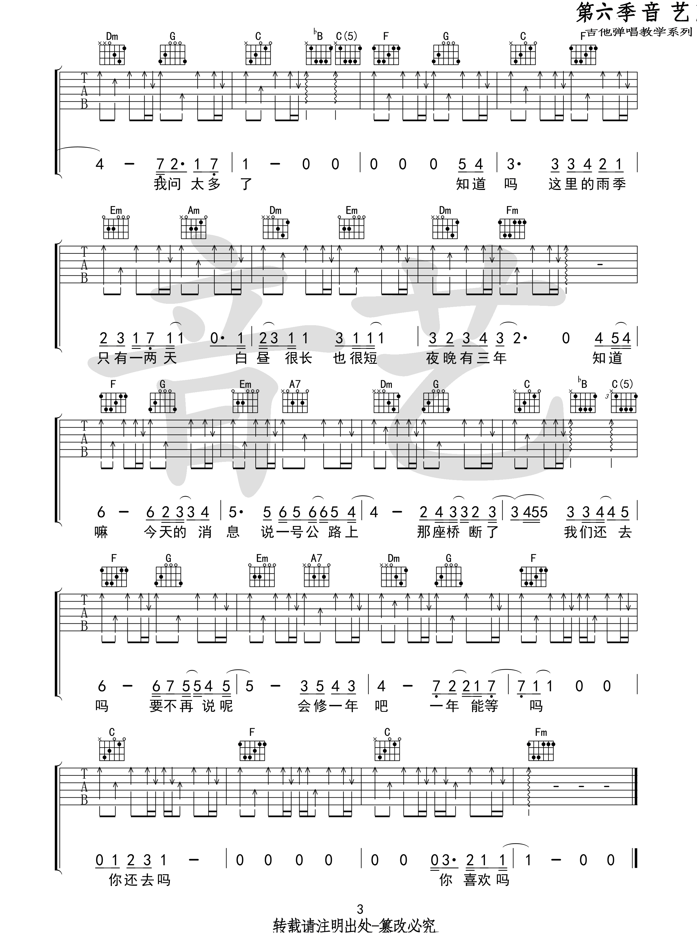 陈绮贞《我喜欢上你时的内心活动》吉他谱_C调指法原版编配