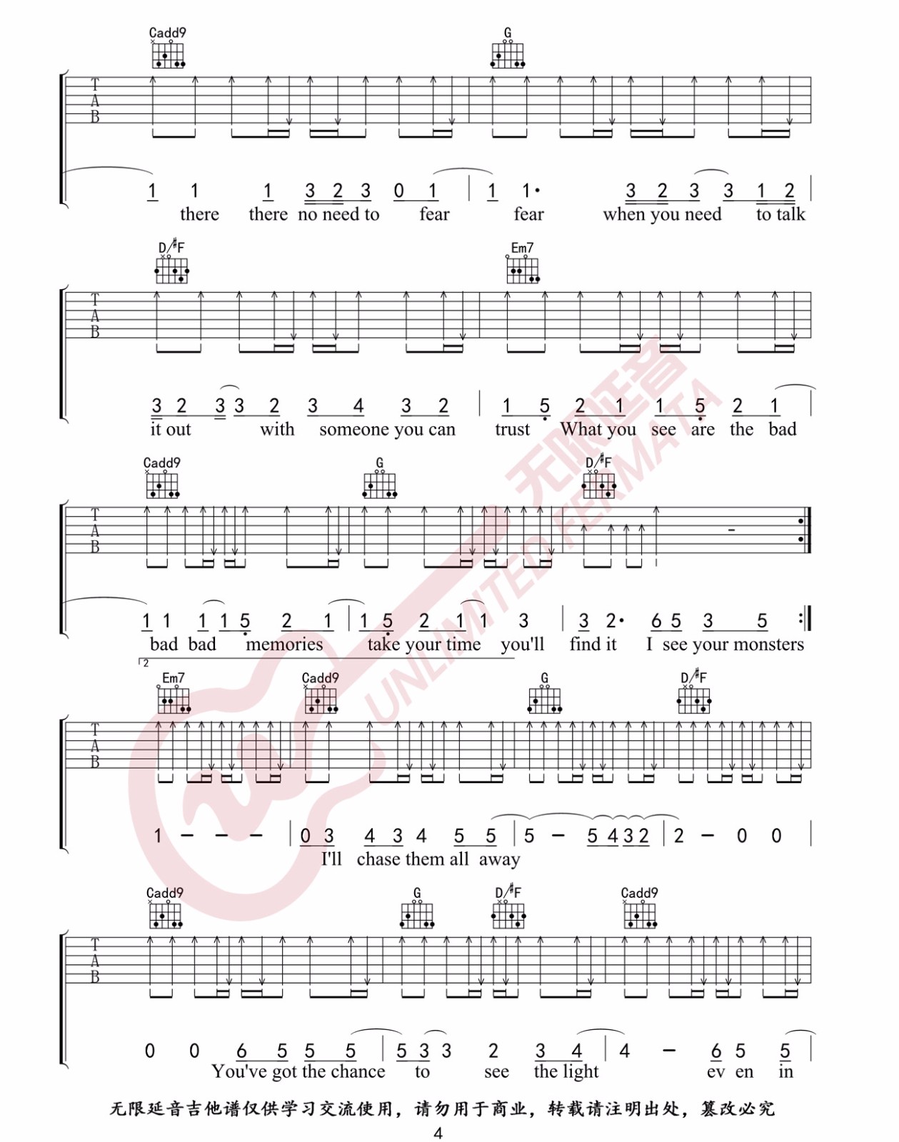 Katie Sky《Monsters》吉他谱_G调原版弹唱谱