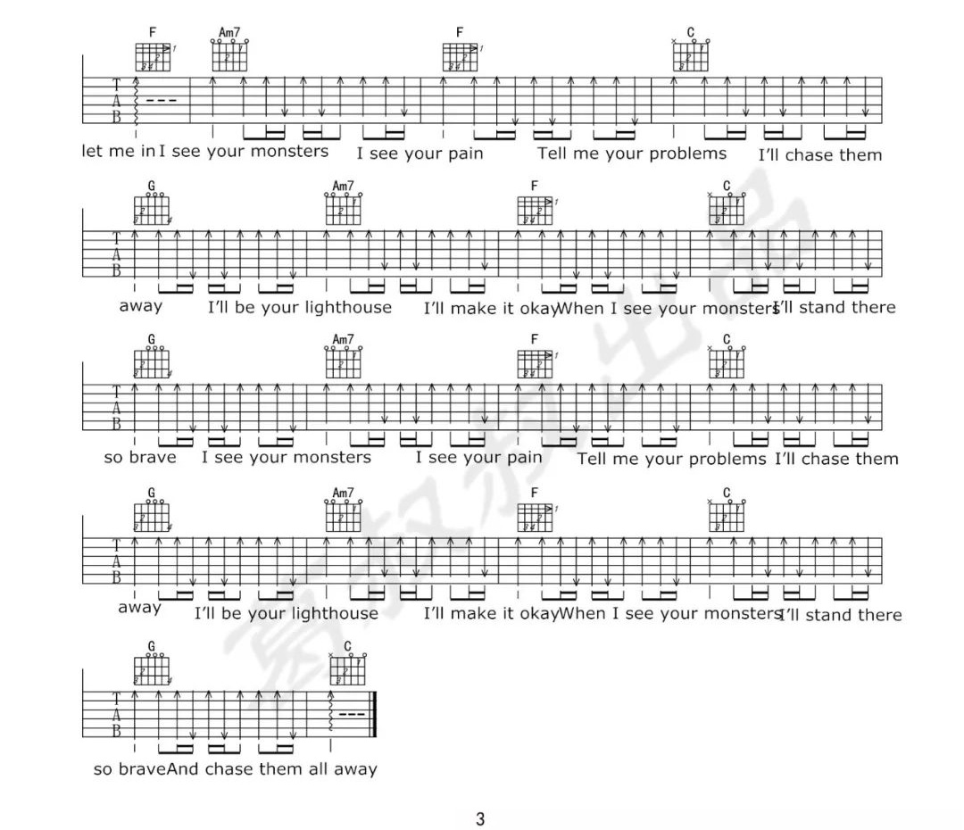 Katie Sky《Monsters》吉他谱_C调简单版