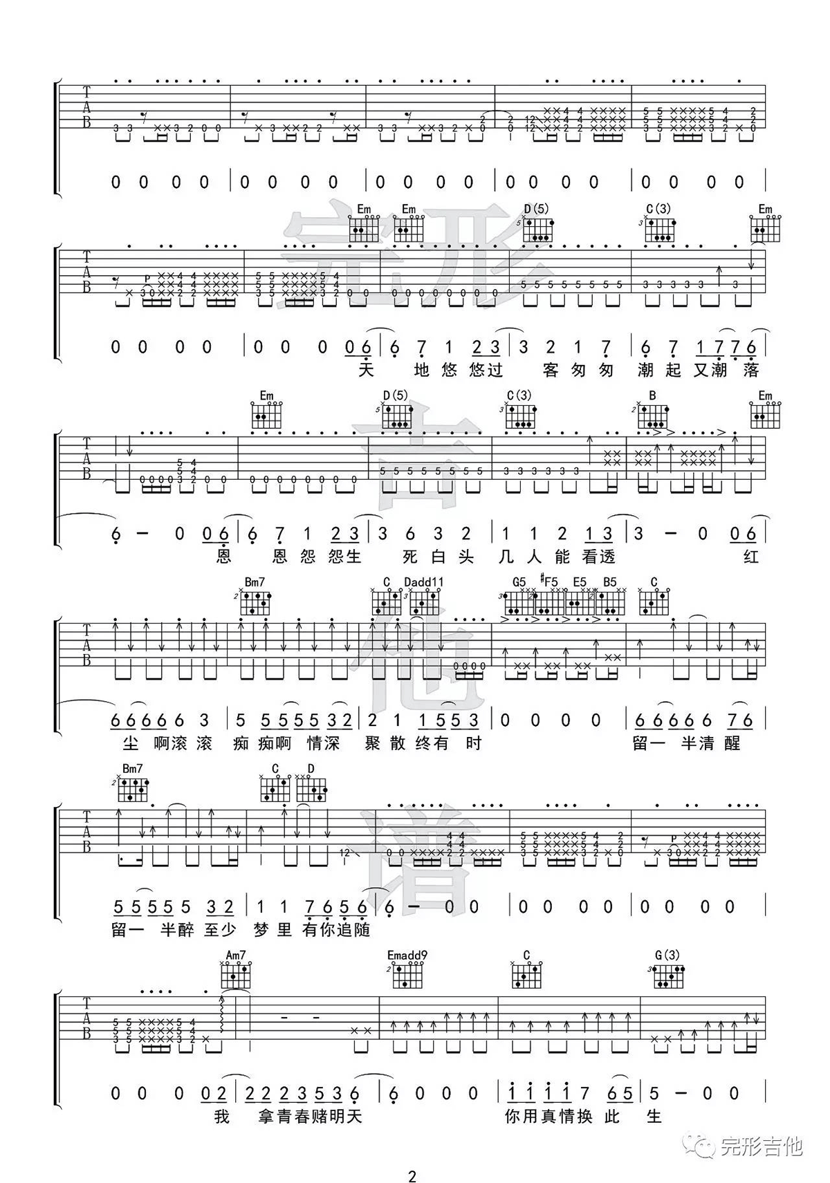 叶倩文《潇洒走一回》吉他谱_G调原版弹唱谱 叶倩文《潇洒走一回》吉他谱_G调原版弹唱谱
