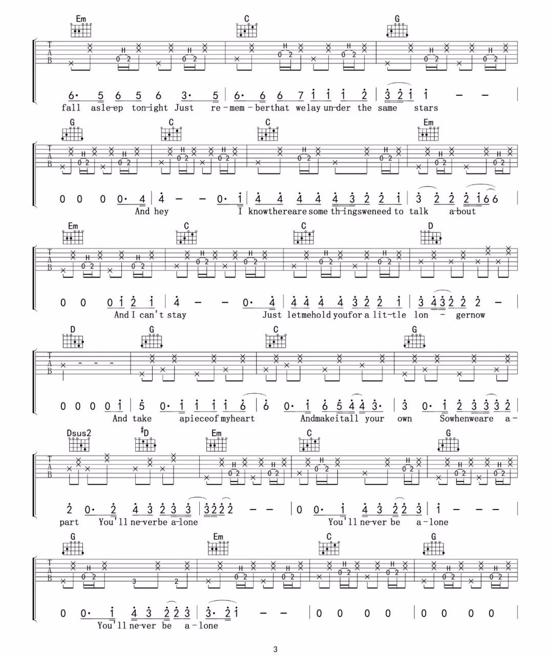 Shawn Mendes《Never Be Alone》吉他谱_G调_吉他弹唱吉他谱