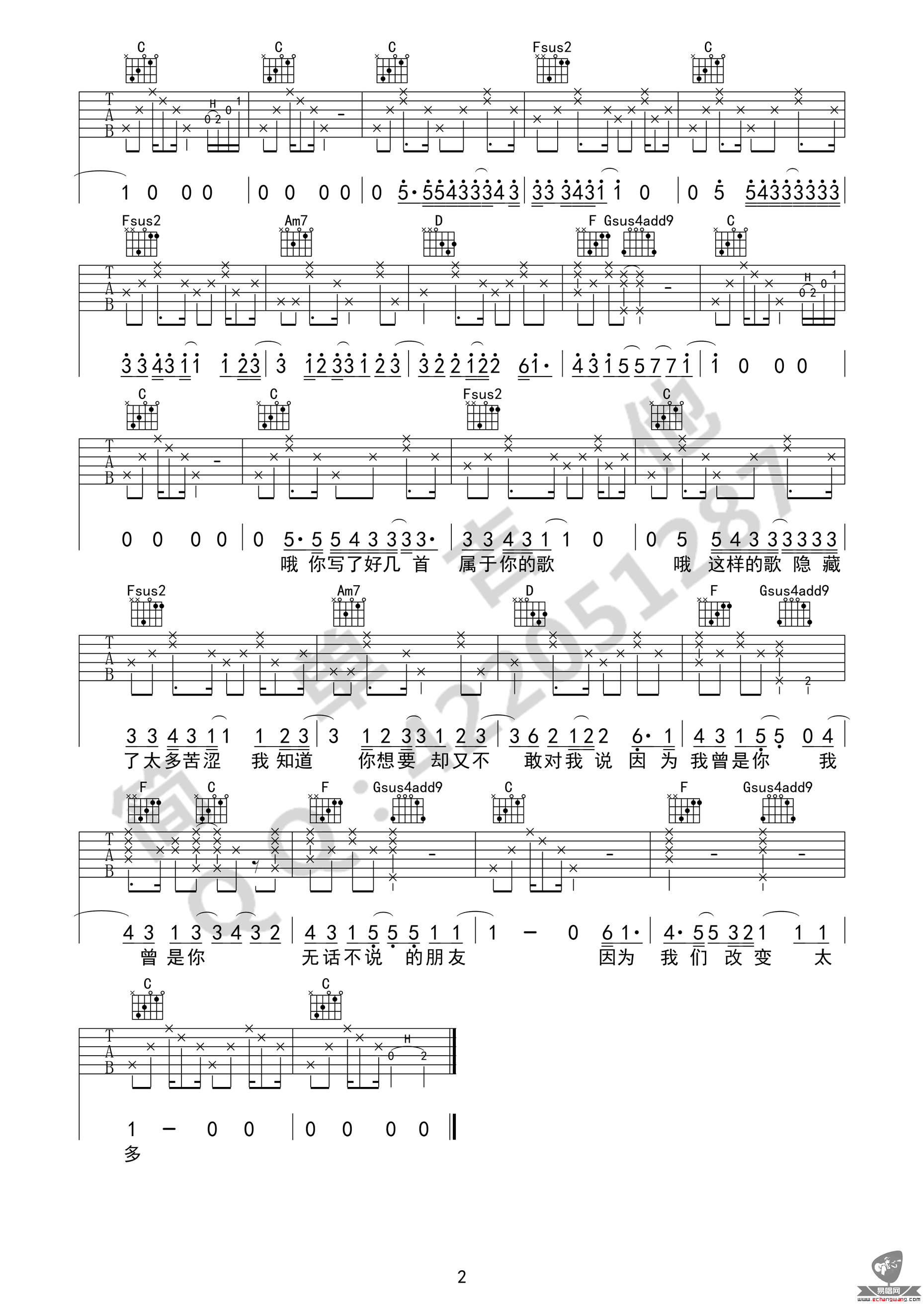 陈绮贞《下个星期去英国》吉他谱_C调指法