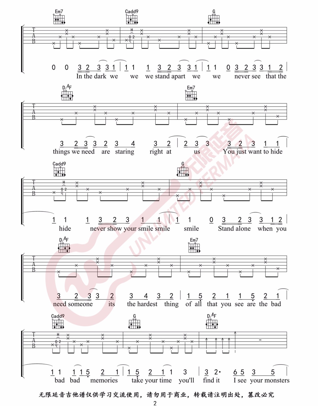 Katie Sky《Monsters》吉他谱_G调原版弹唱谱