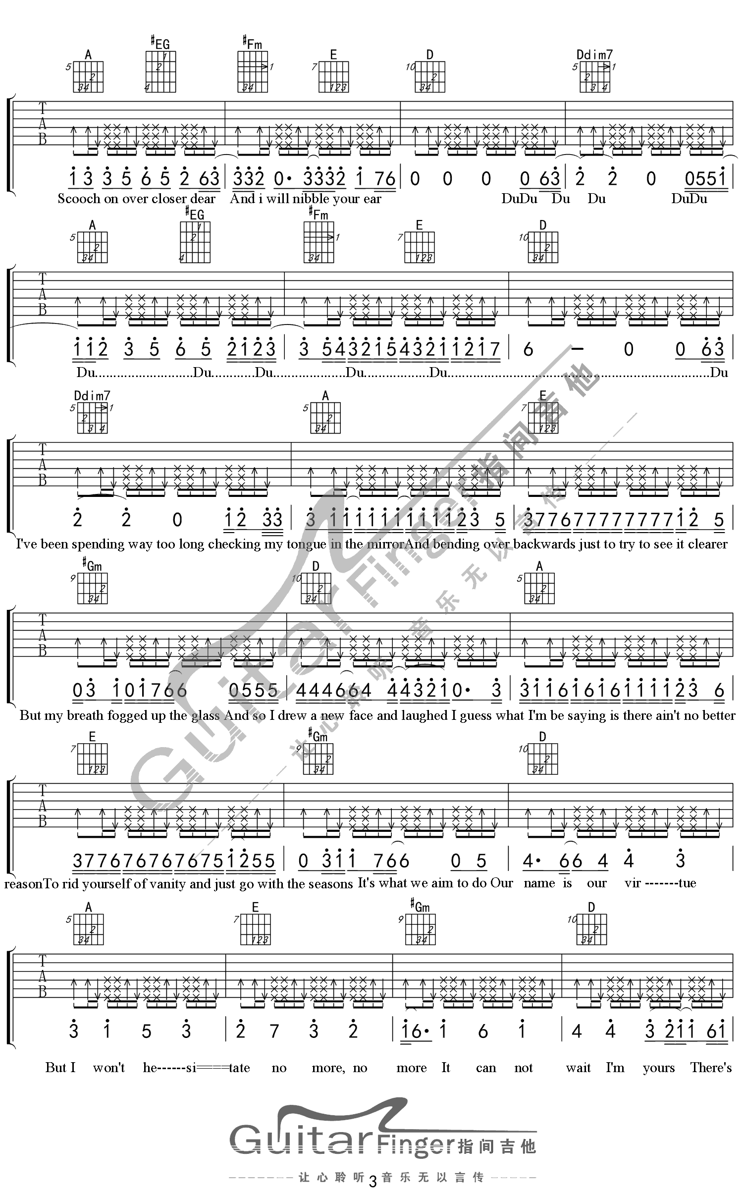 Jason Mraz《I'm Yours》吉他谱_A调原版弹唱谱