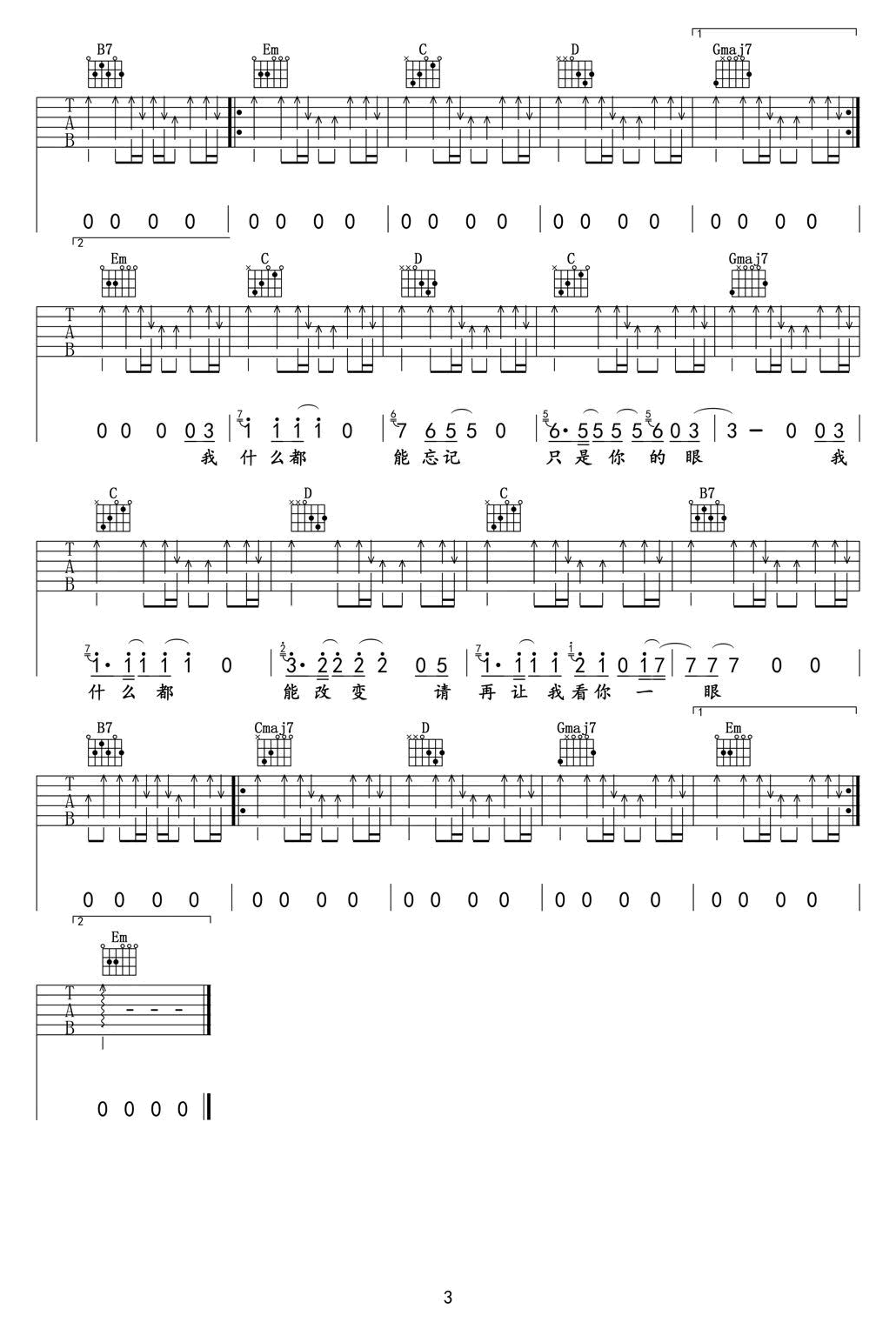 马融/丽江小倩《一瞬间》吉他谱_C调指法弹唱谱