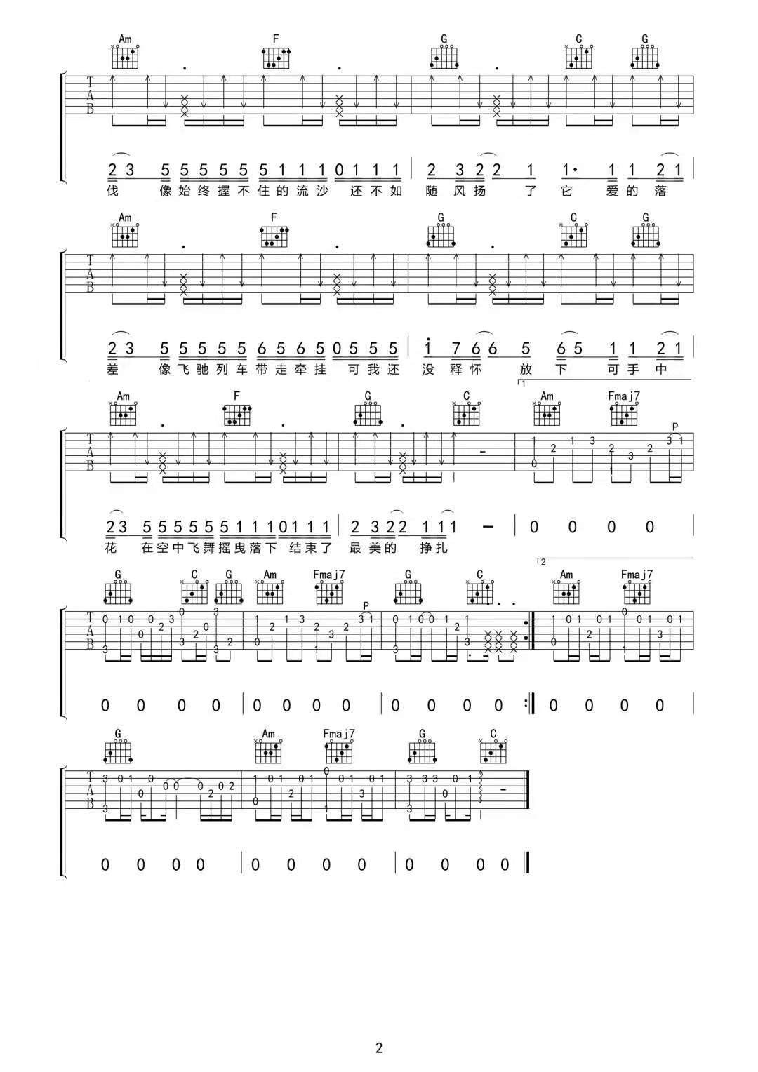 王忻辰《落差》吉他谱_C调指法原版弹唱谱 王忻辰《落差》吉他谱_C调指法原版弹唱谱