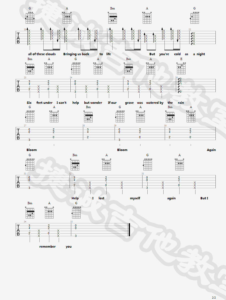 Billie Eilish《Six Feet Under》吉他谱_D调原版 Billie Eilish《Six Feet Under》吉他谱_D调原版