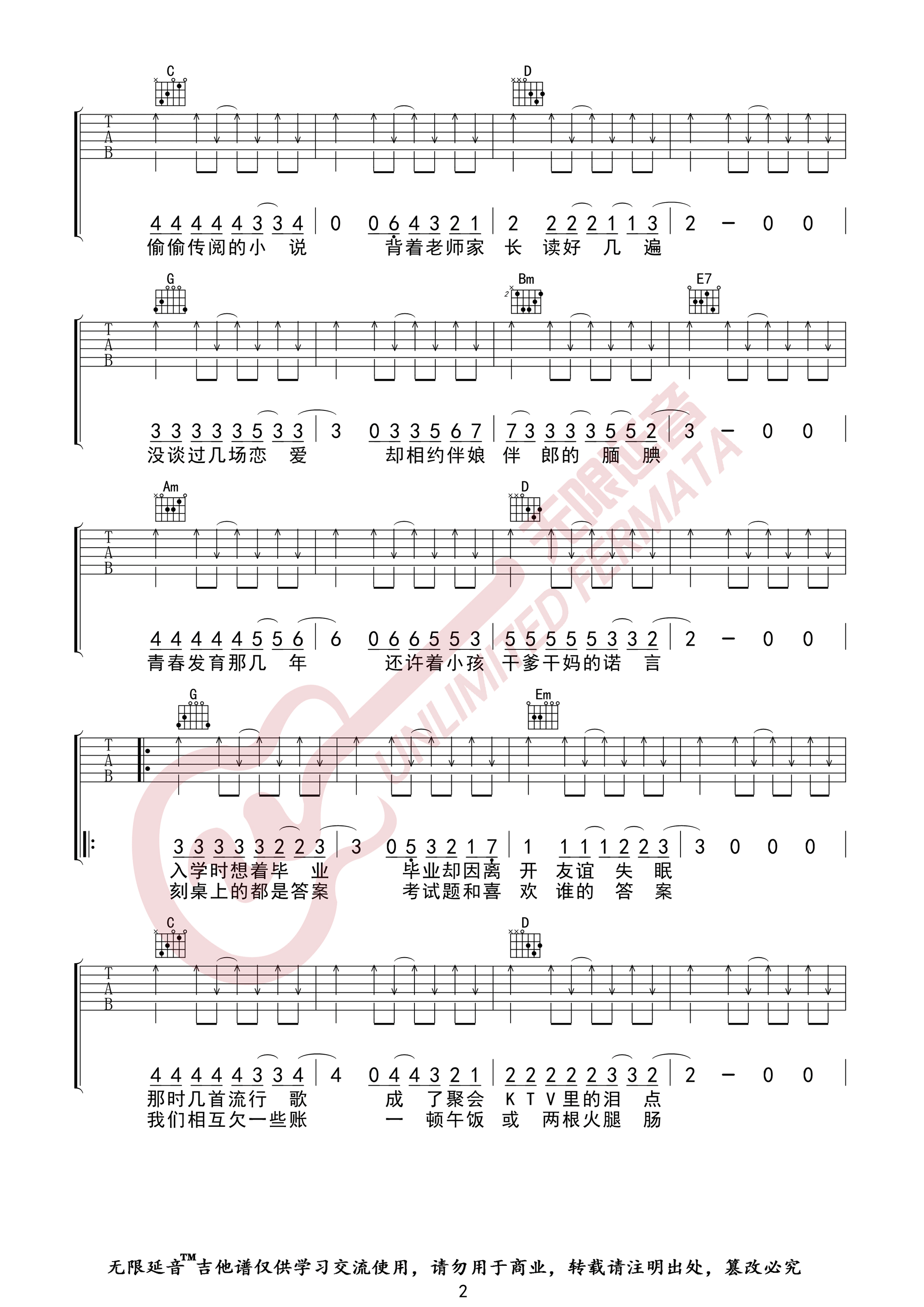 好妹妹乐队《不说再见》吉他谱_G调指法弹唱谱