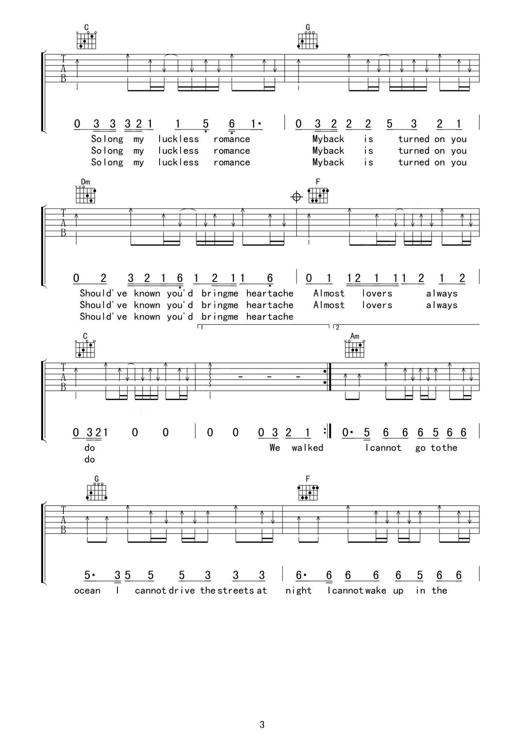 A Fine Frenzy《Almost Lover》吉他谱_C调指法