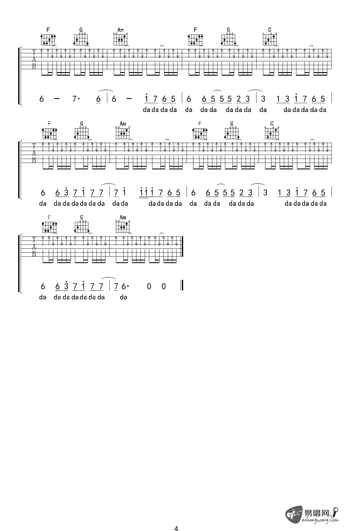 MC名决《樱花树下的约定》吉他谱_C调扫弦版
