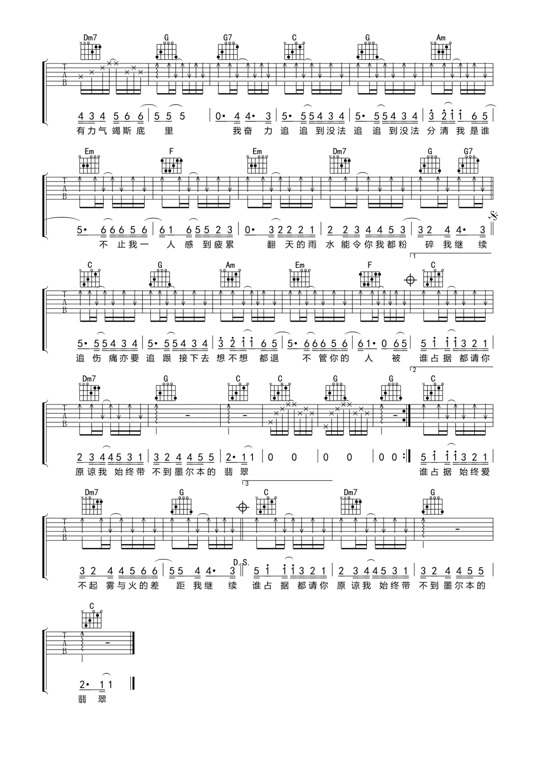 林颐《墨尔本的翡翠》吉他谱_C调原版弹唱谱 林颐《墨尔本的翡翠》吉他谱_C调原版弹唱谱