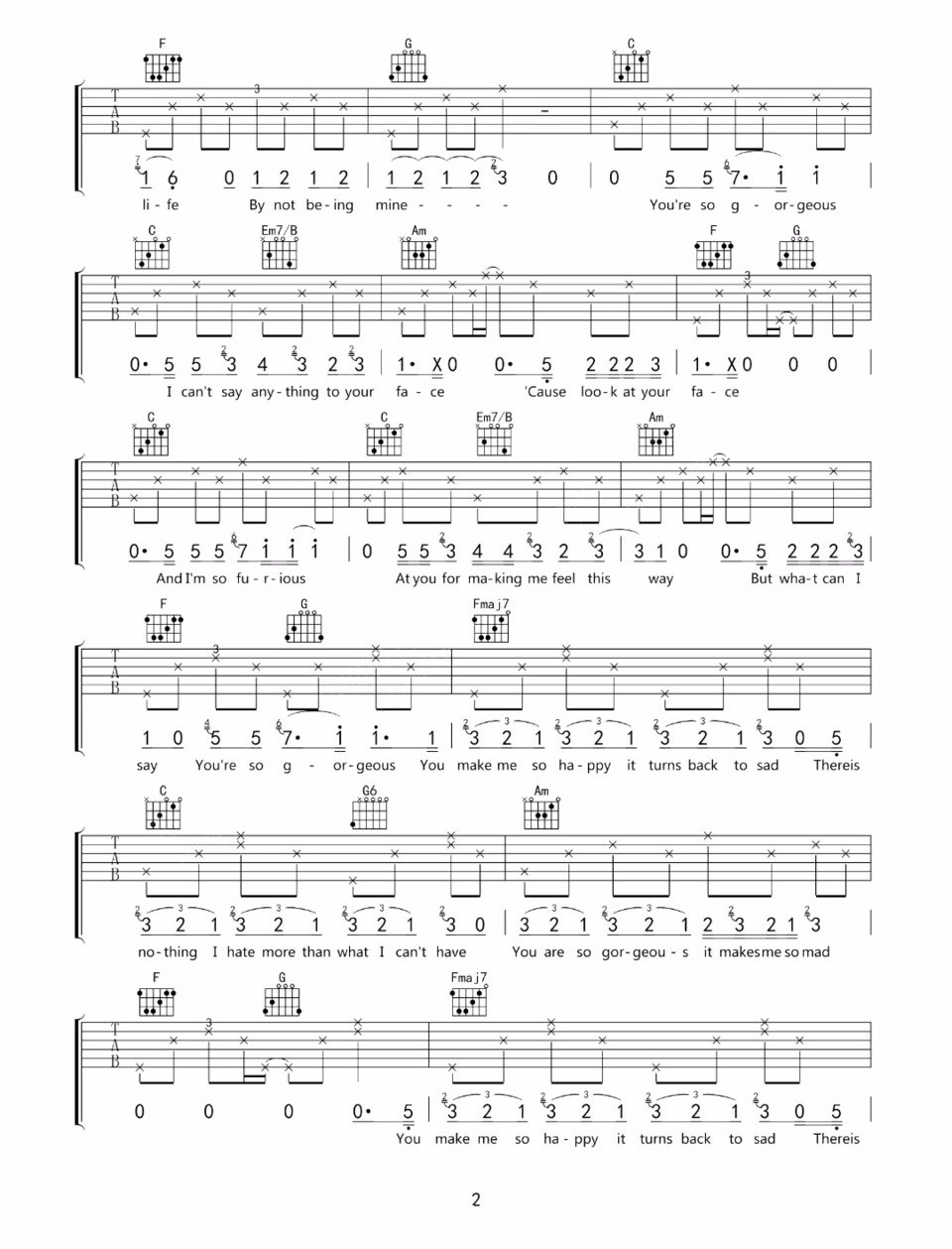 沈以诚《Gorgeous》吉他谱_C调指法原版弹唱谱