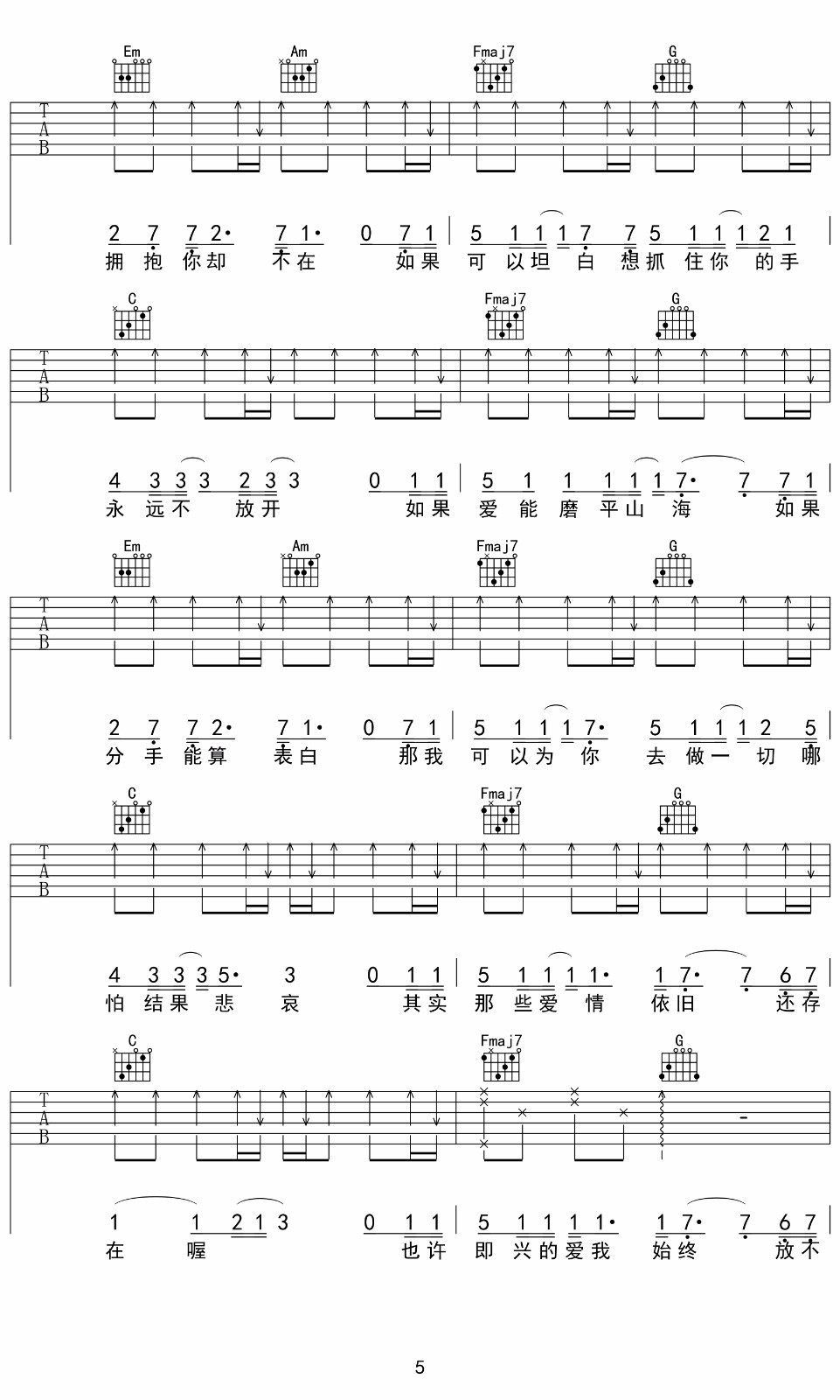 小咪《即兴》吉他谱_C调指法简单版弹唱谱