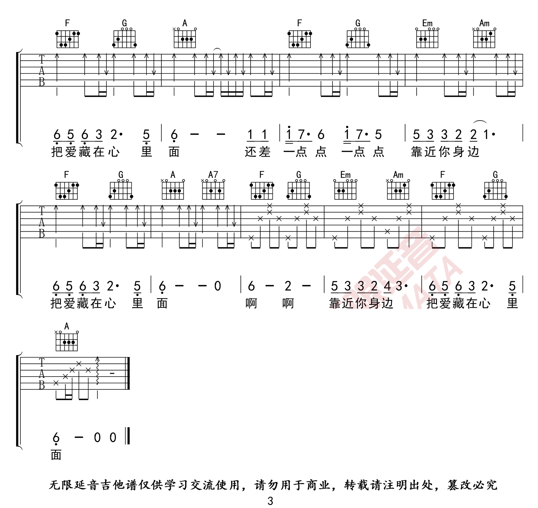 房东的猫《蝴蝶之夏》吉他谱_C调指法简单版