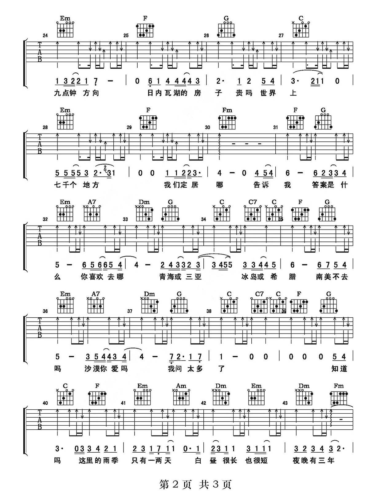 陈绮贞《我喜欢上你时的内心活动》吉他谱_C调原版弹唱吉他谱