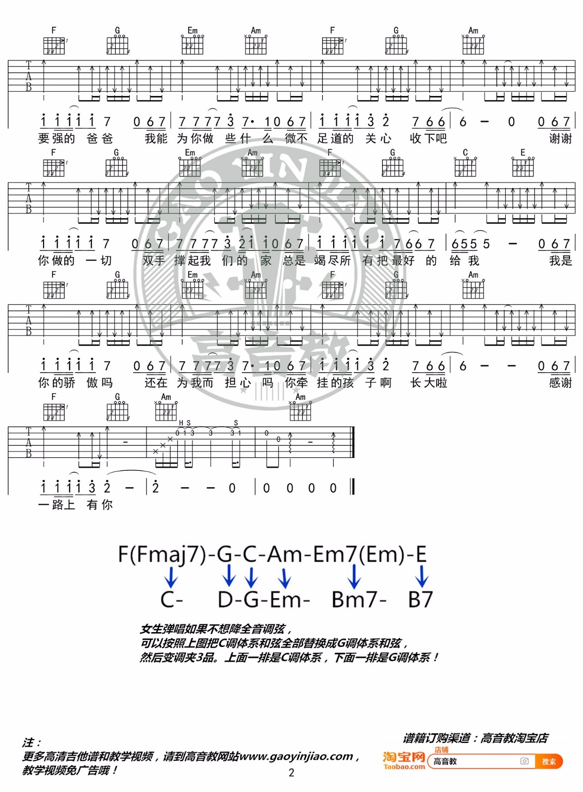 筷子兄弟《父亲》吉他谱_C调指法扫弦版弹唱谱