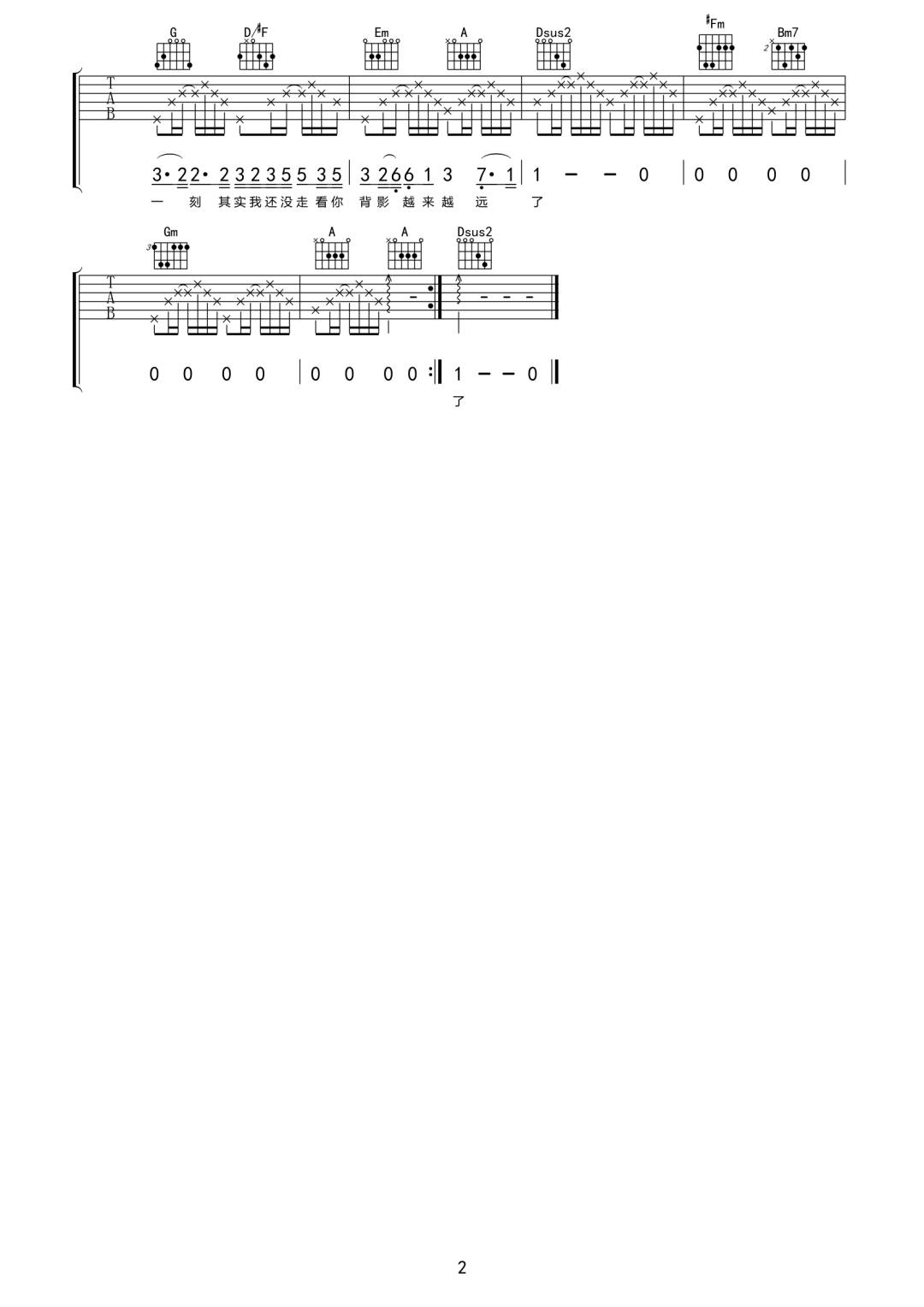 印子月《落空》吉他谱_E调指法原版弹唱谱