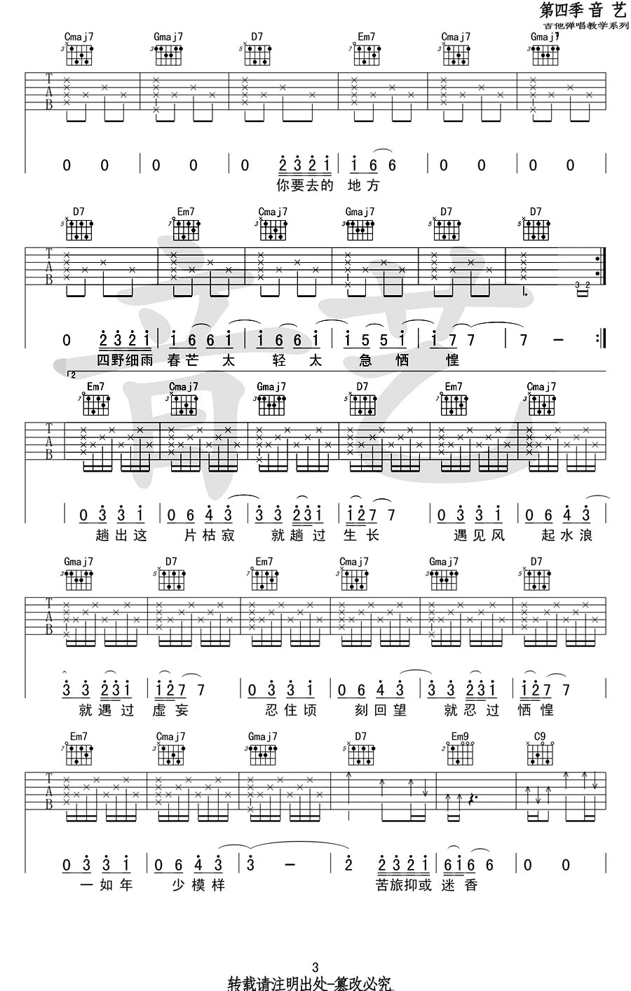 陈鸿宇《途中》吉他谱_G调指法原版弹唱谱-图3