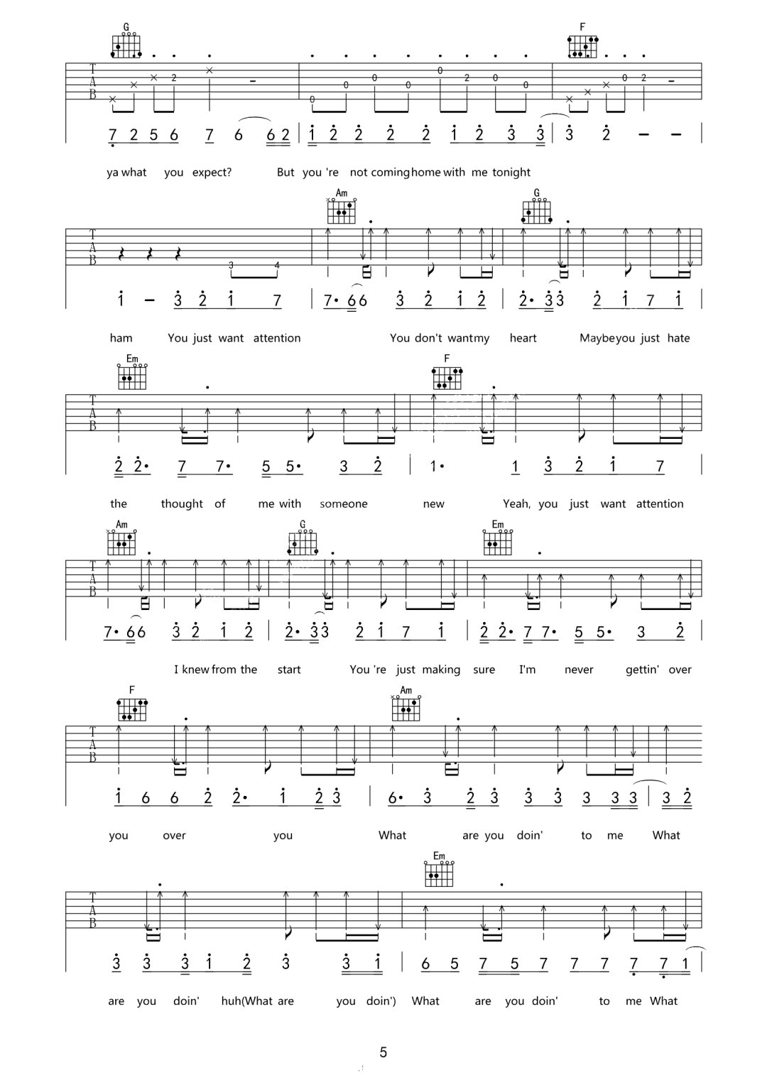 Charlie Puth《Attention》吉他谱_C调指法弹唱谱