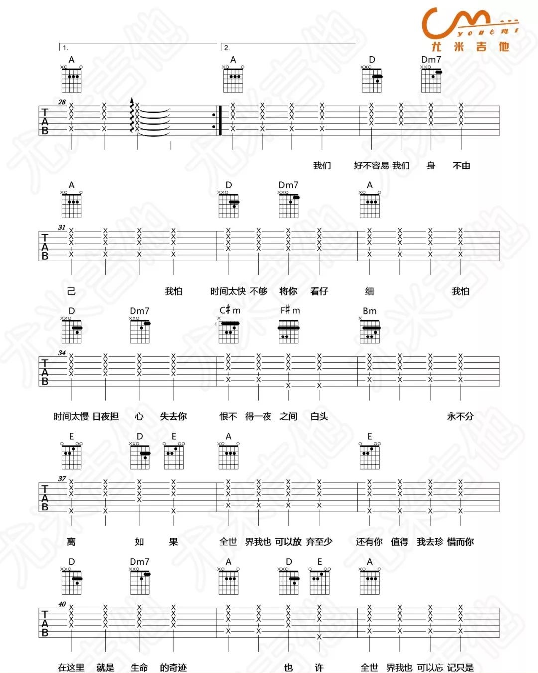 林忆莲《至少还有你》吉他谱_A调指法弹唱谱